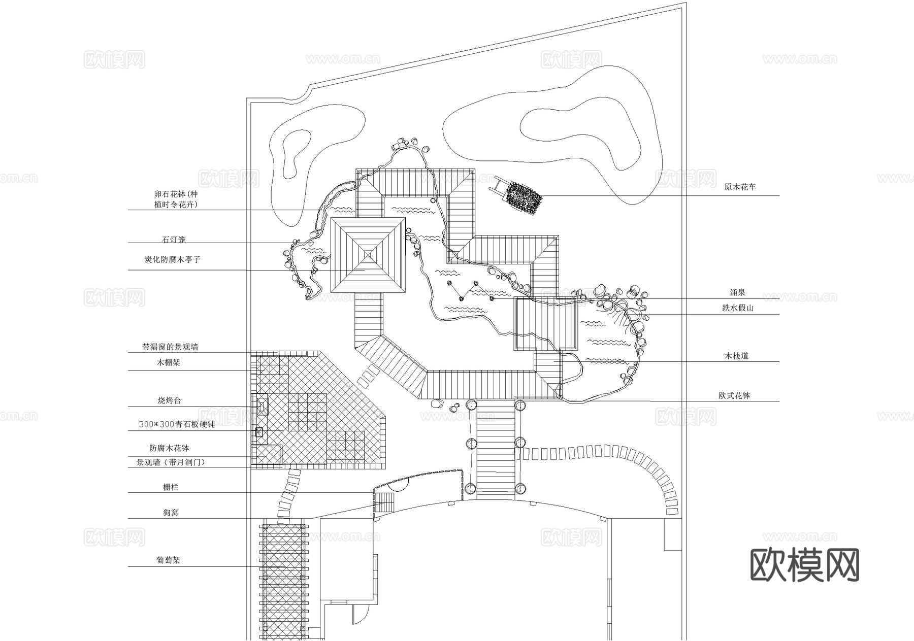 别墅庭院景观平面图 植物种植绿化配置cad施工图