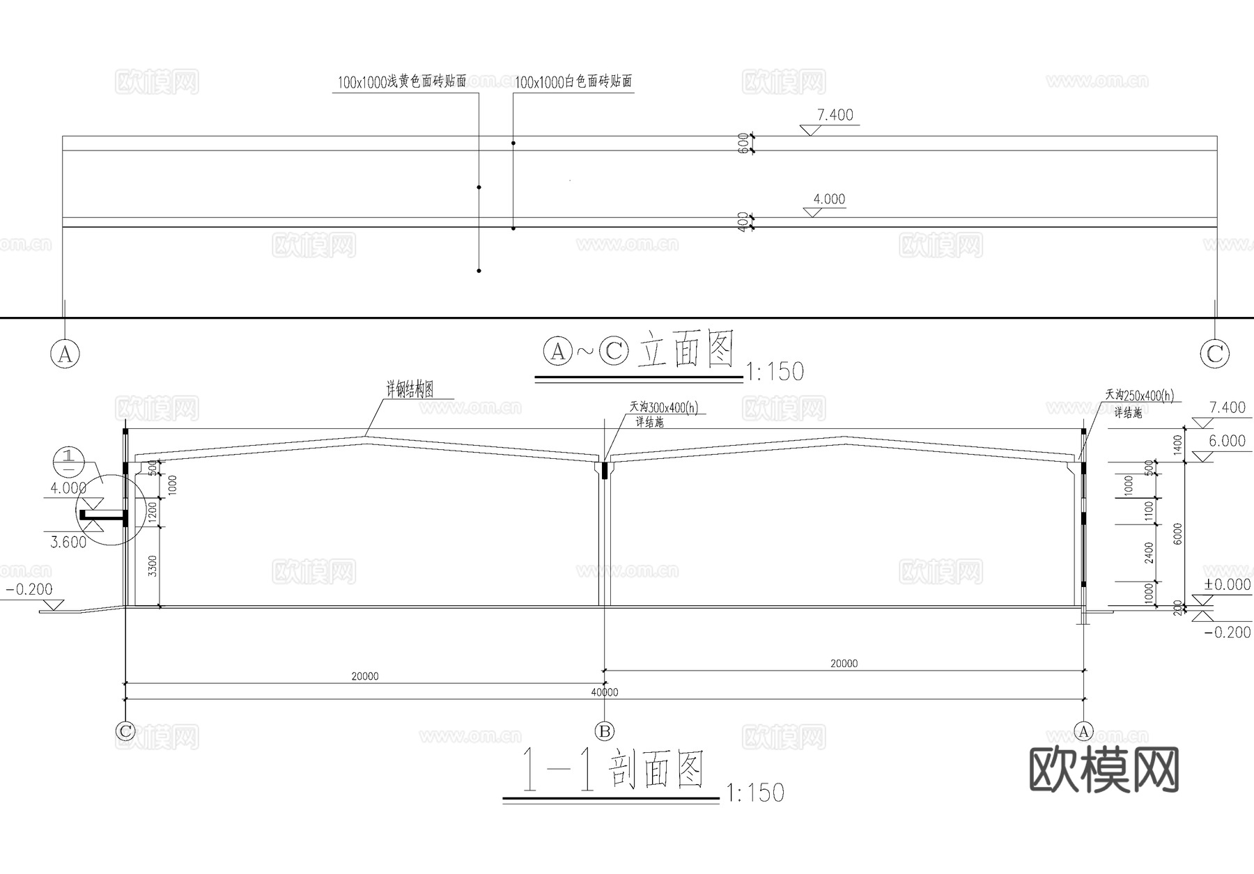 单层车间厂房工业建筑cad施工图