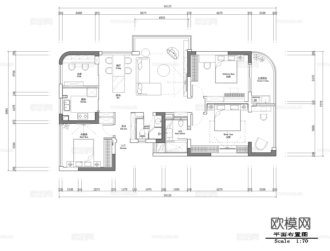 四室一厅样板间大平层 最新全套施工图设计cad施工图