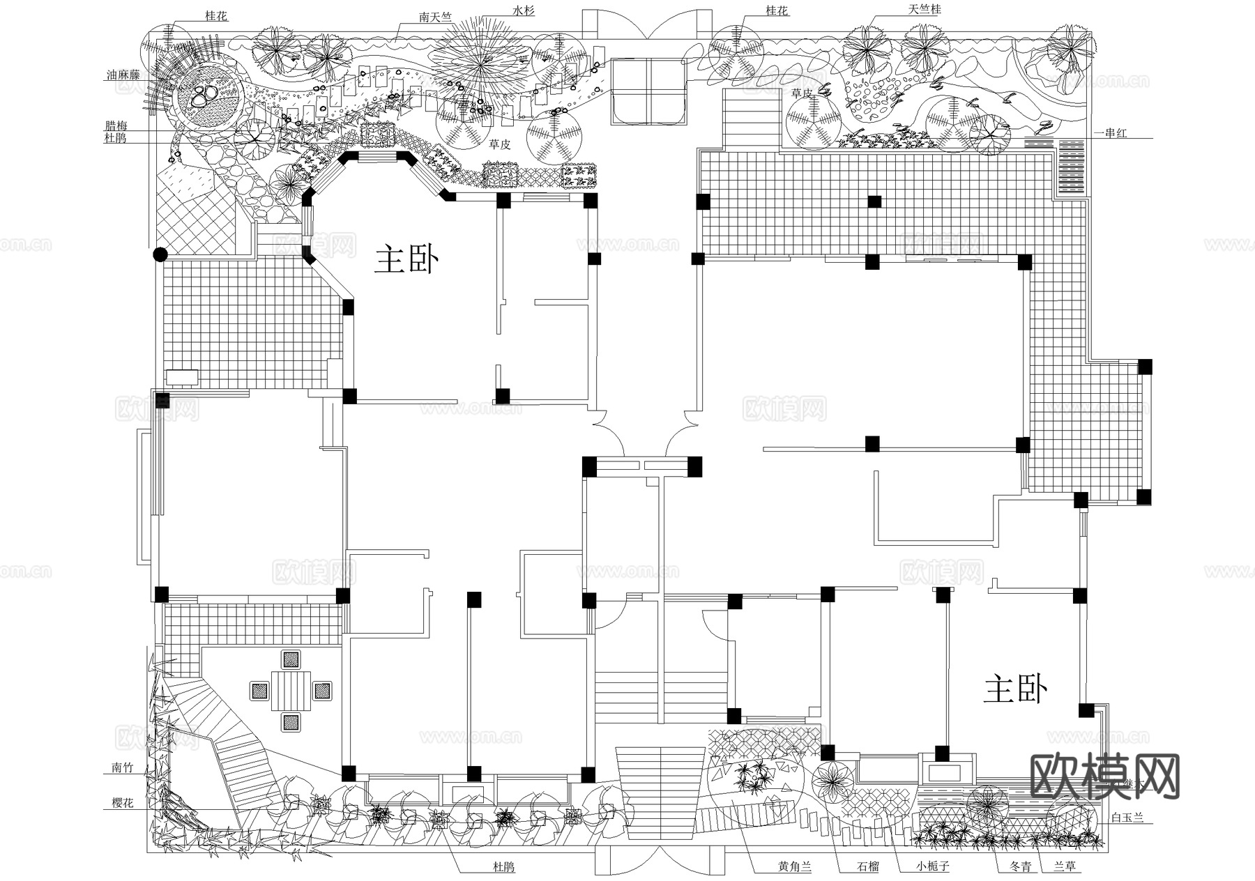庭院 植物绿化平面图cad施工图