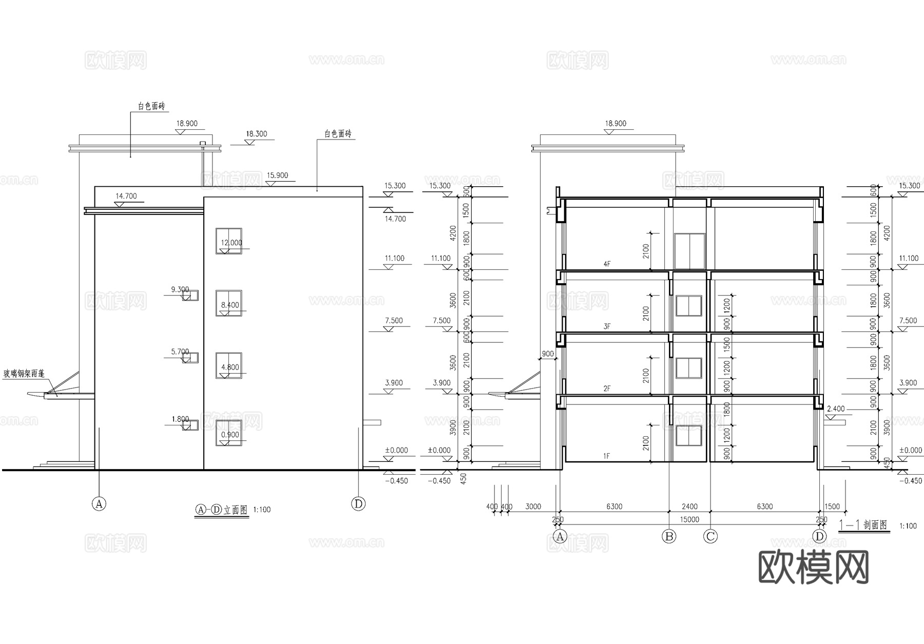 四层工厂综合楼办公楼建筑cad施工图