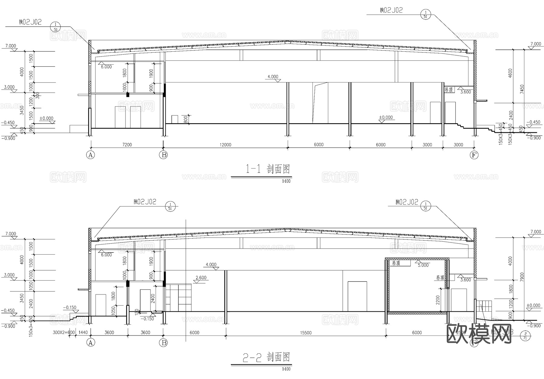 钢结构厂房 二层联合车间冷库肉类食品工业建筑cad施工图