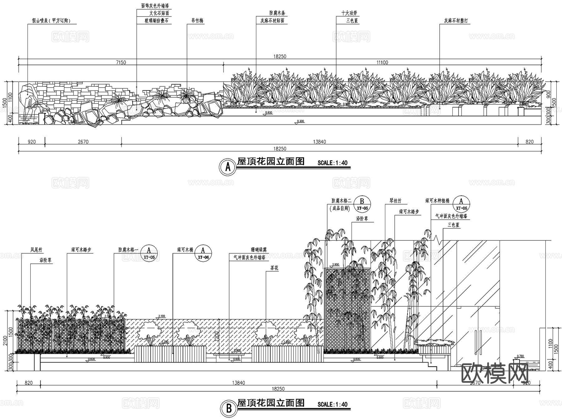 现代屋顶花园景观CAD施工图cad施工图