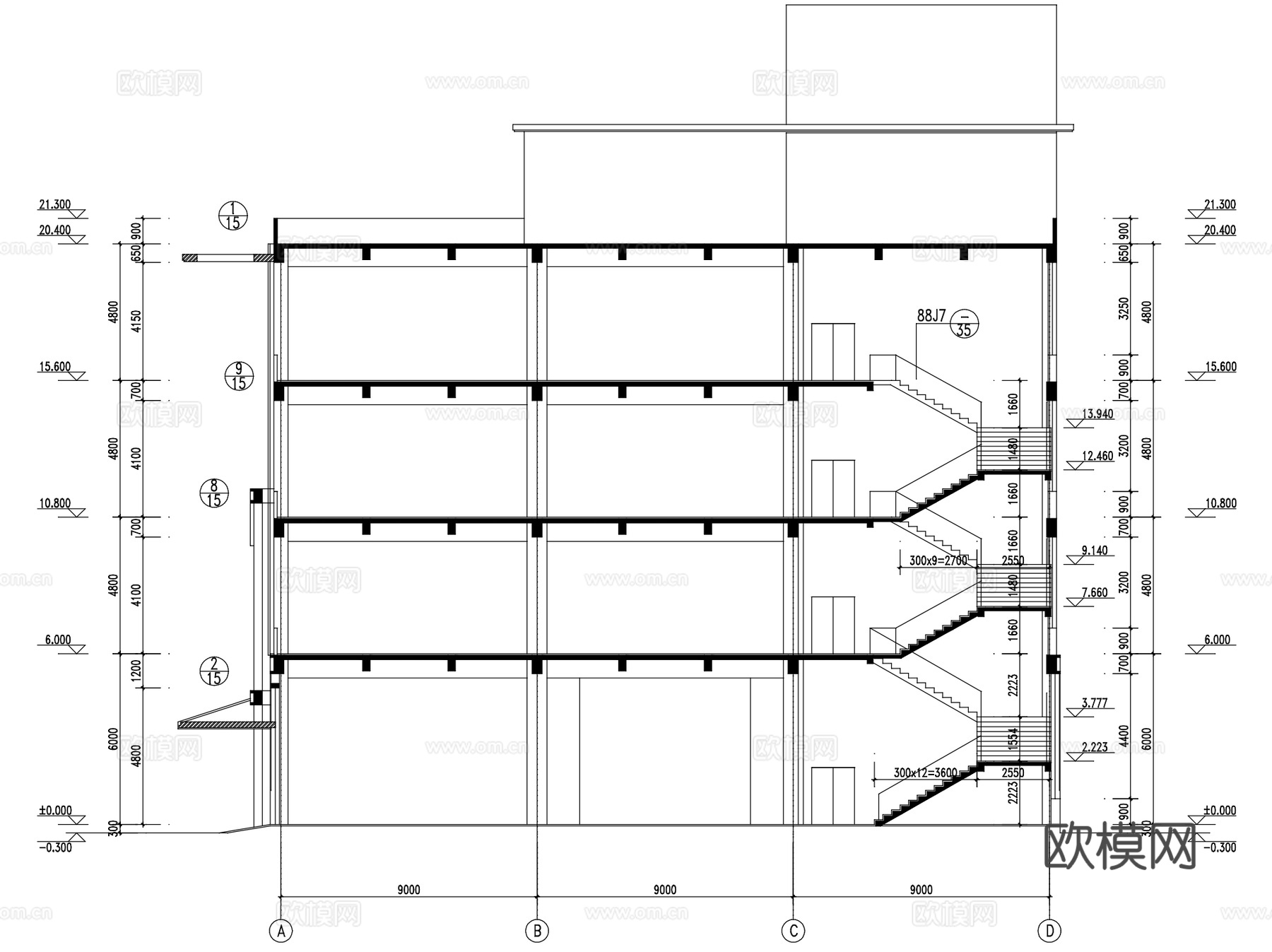 五层框架厂房工业建筑CAD施工图cad施工图