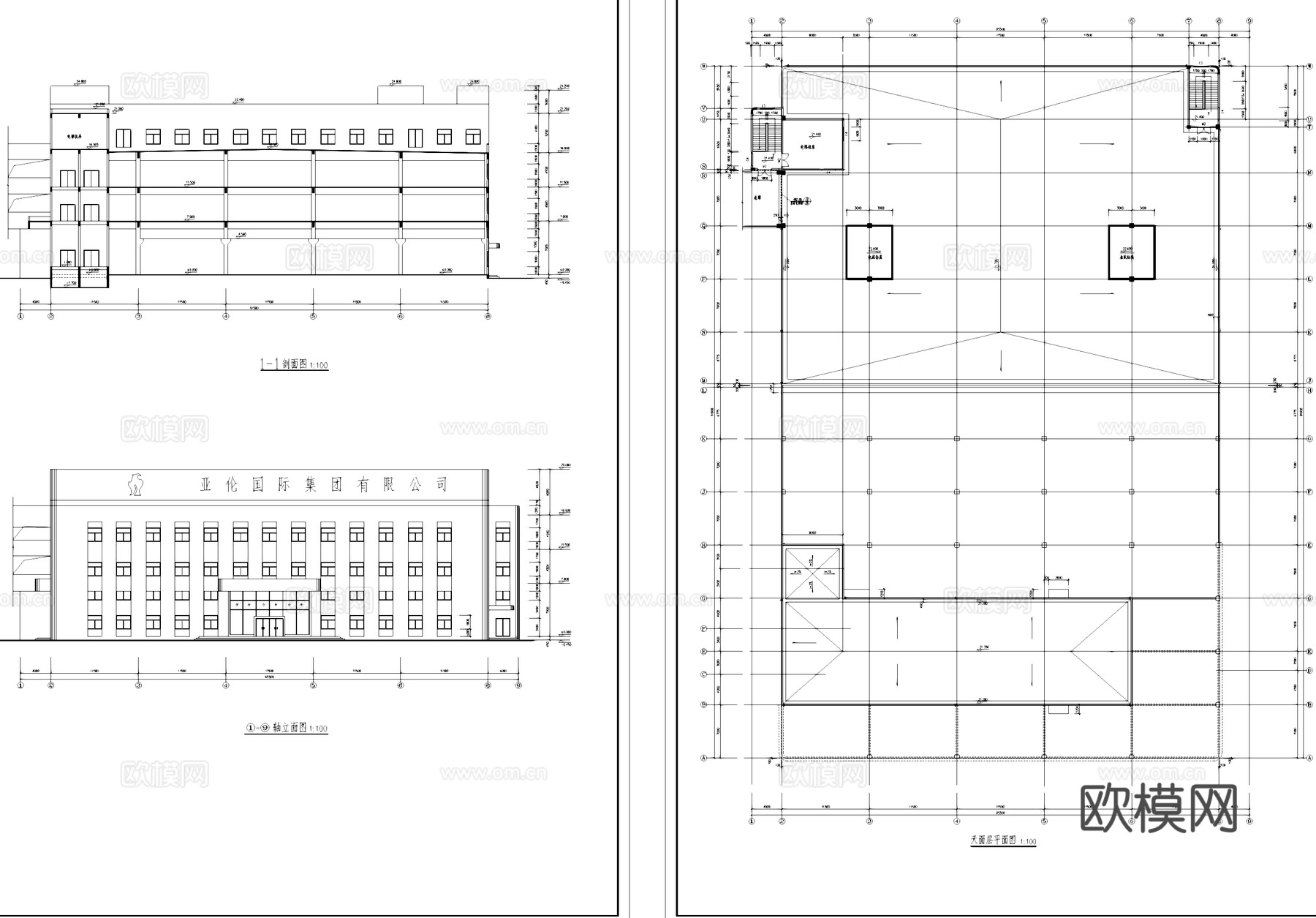 亚伦车间试验办公工业厂房建筑CAD施工图cad施工图
