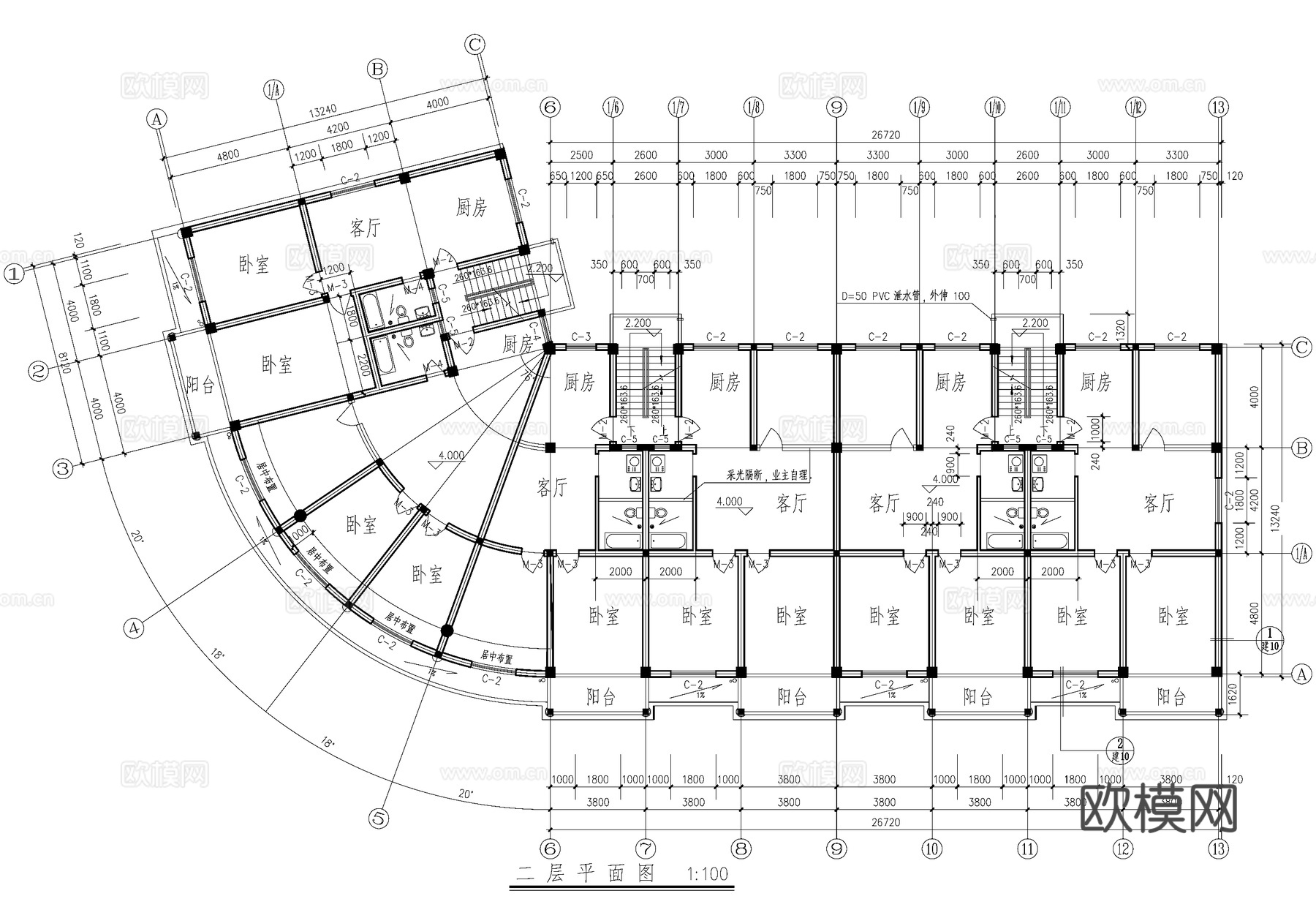 欧式四层商住综合楼建筑cad施工图
