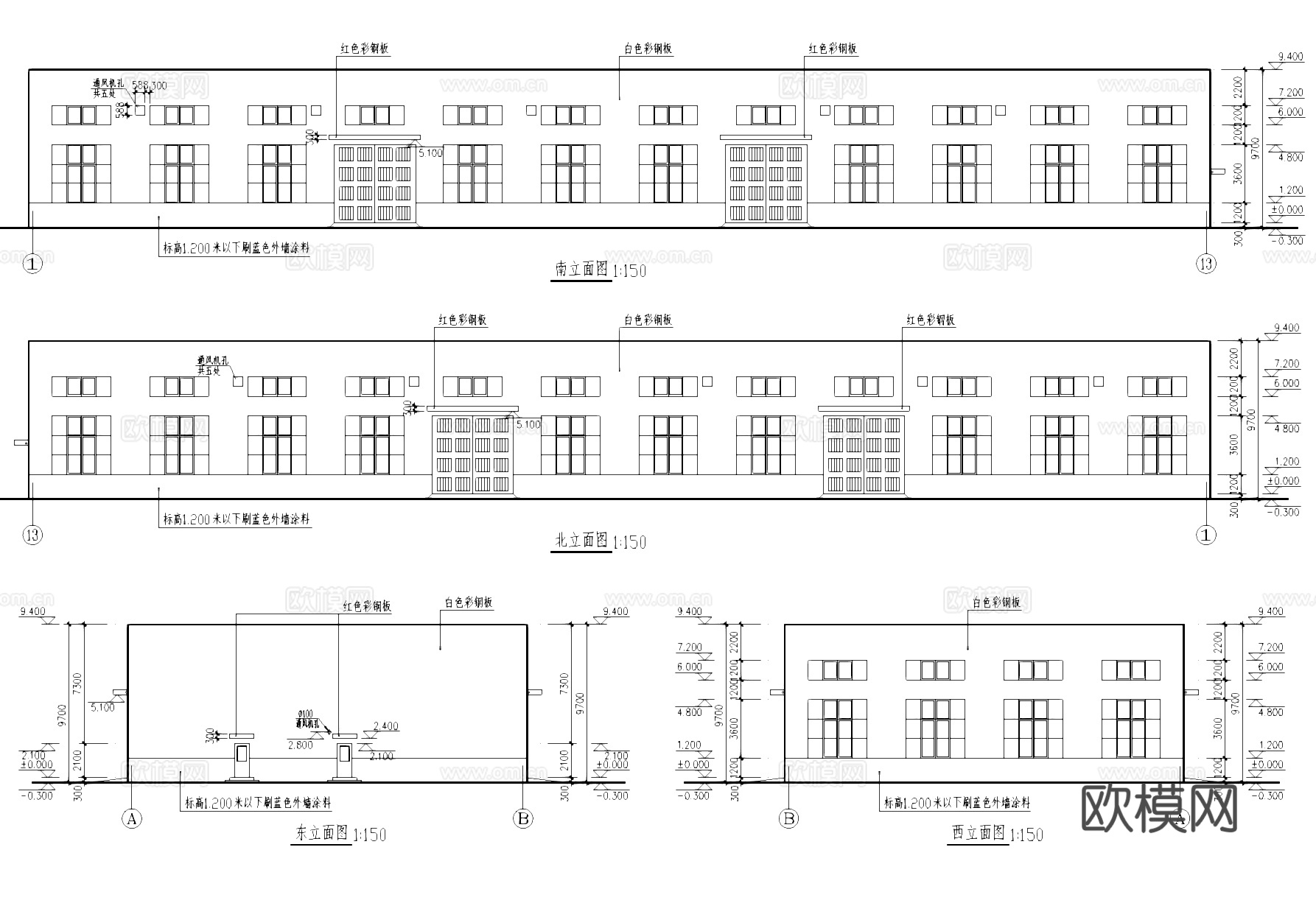 单层轻钢结构车间工业建筑CAD施工图cad施工图