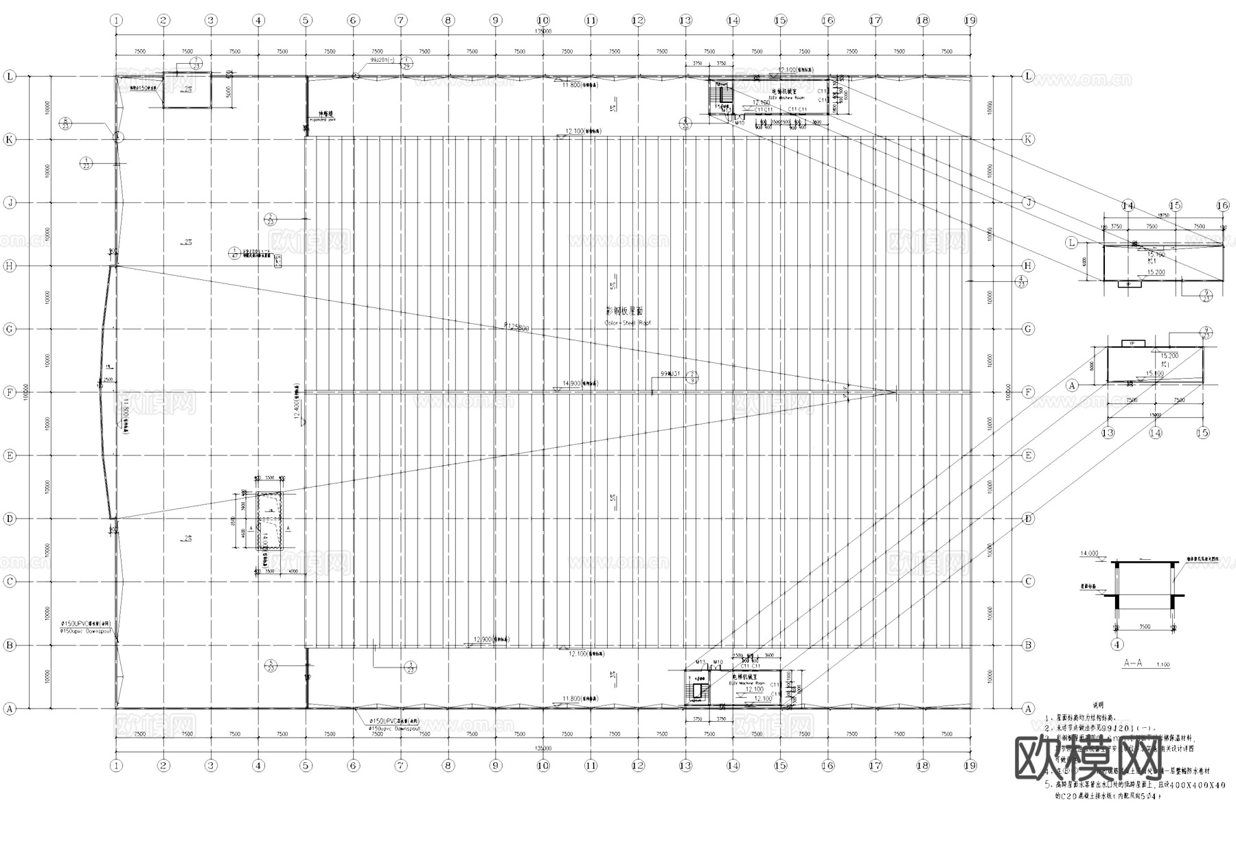 单层制造包装车间厂房工业建筑CAD施工图cad施工图
