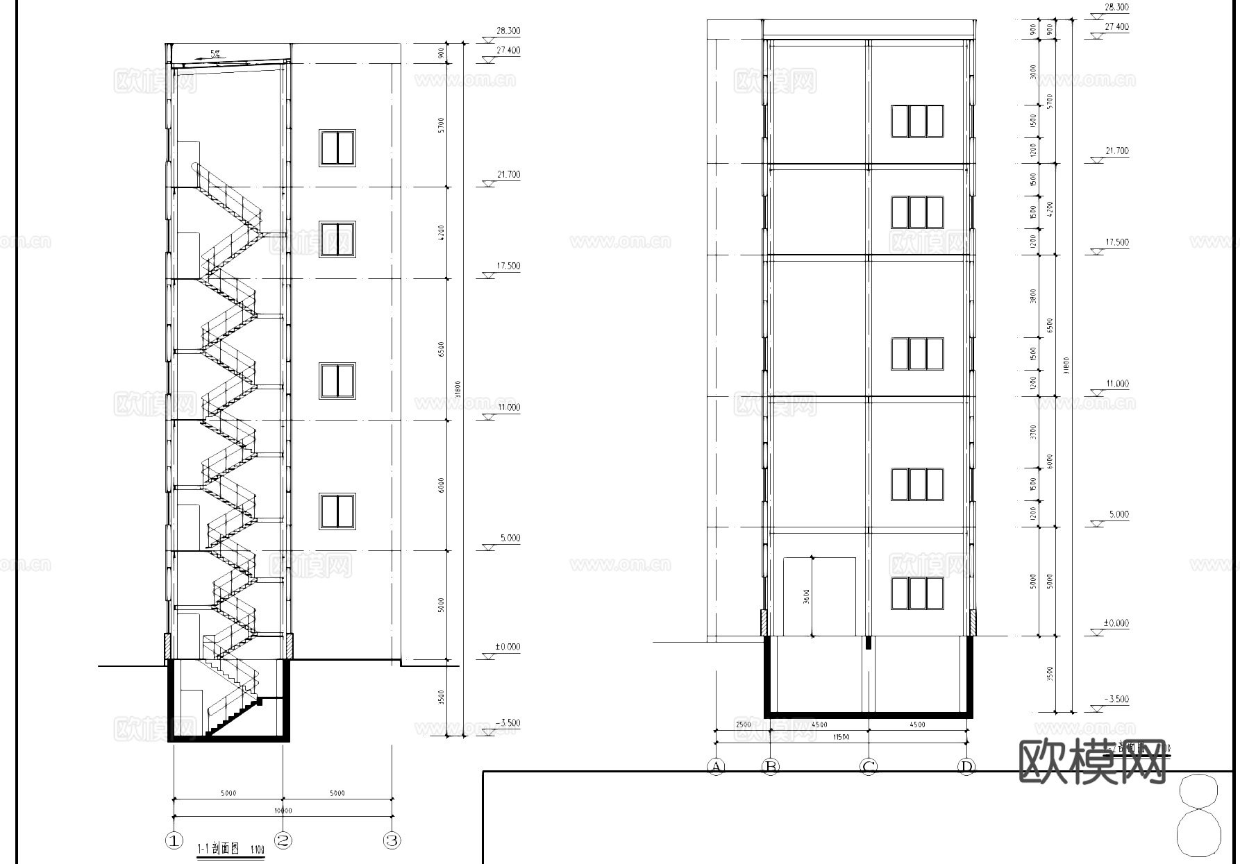 五层钢结构车间大楼工业建筑CAD施工图cad施工图