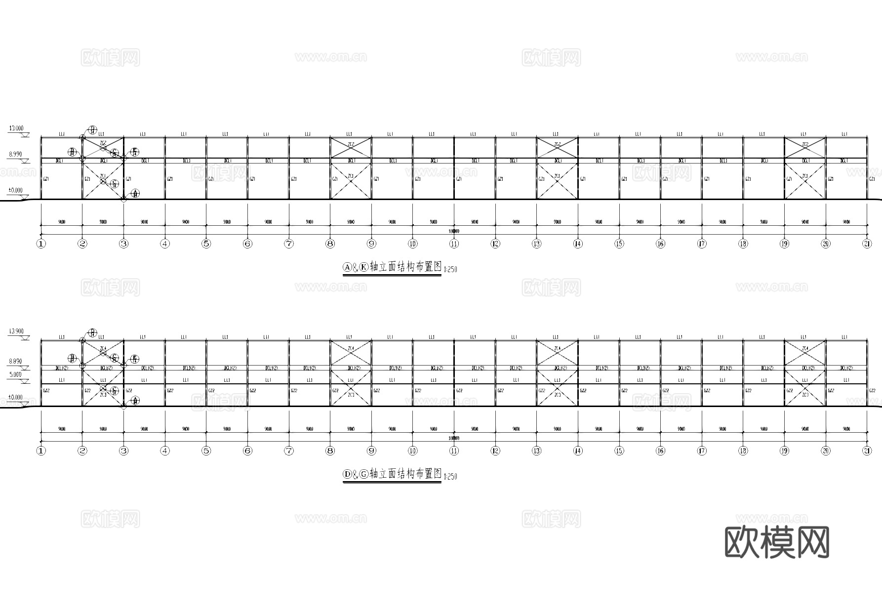 钢结构单层吊车车间仓库厂房工业建筑结构CAD施工图cad施工图