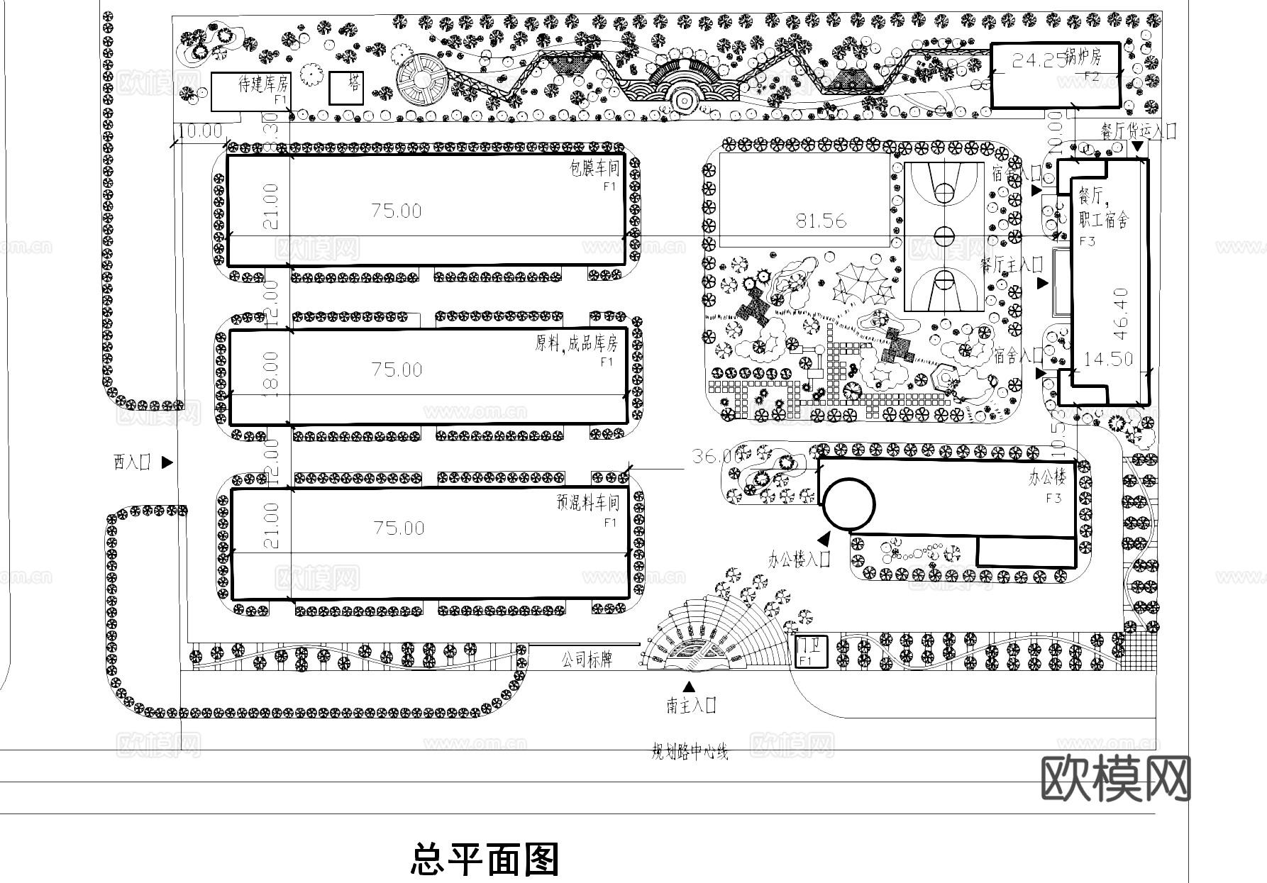 工业园区库房车间办公规划总平面CAD施工图cad施工图