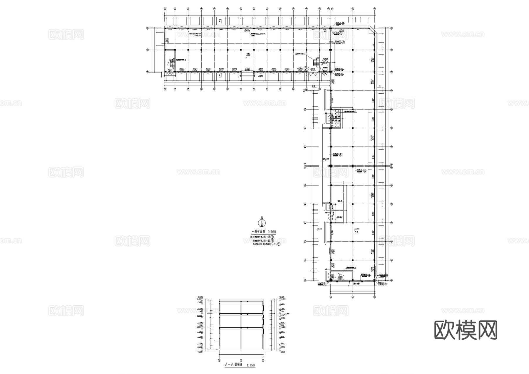 模具塑料厂三层厂房车间工业建筑CAD施工图cad施工图