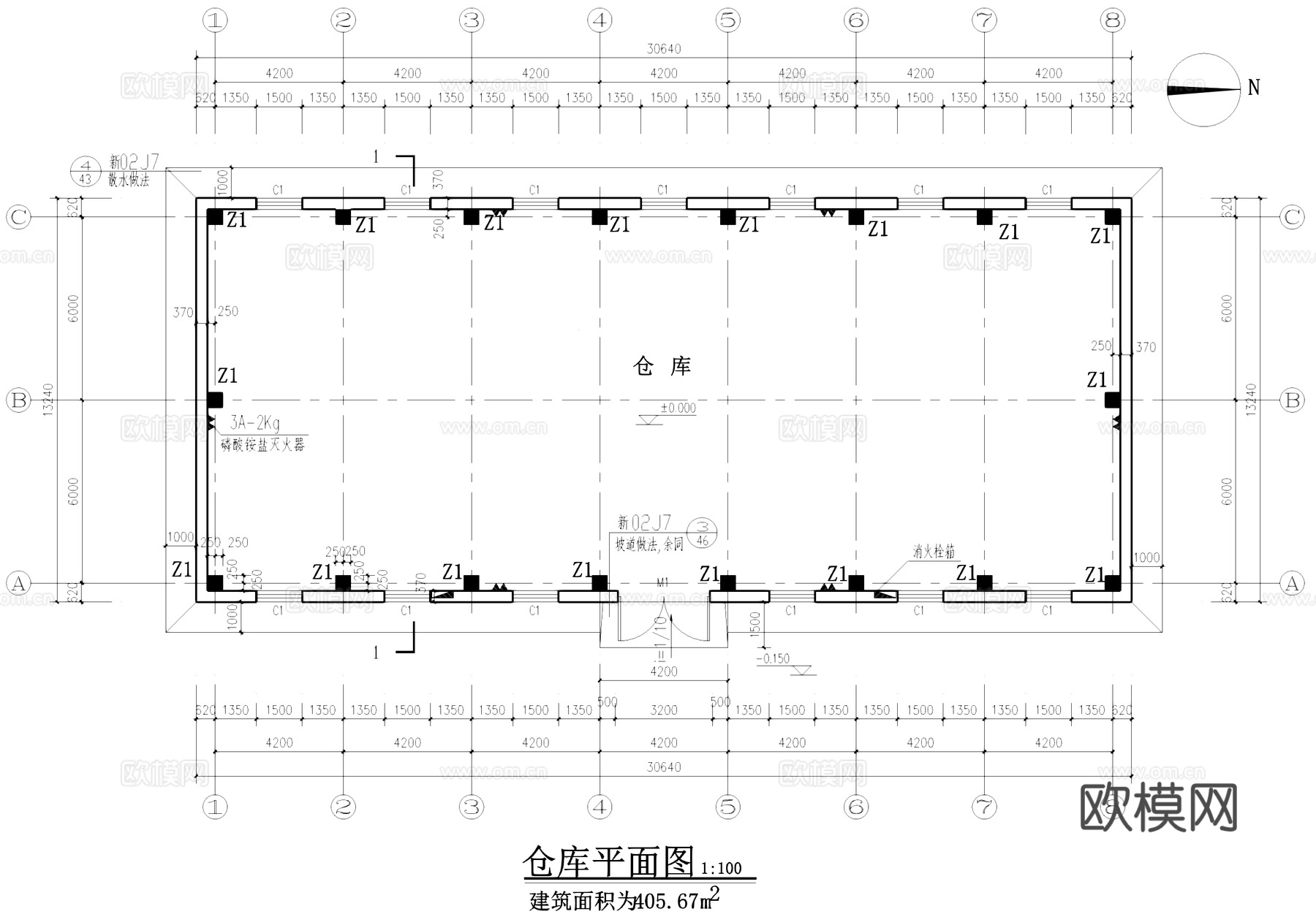 种子加工厂仓库工业建筑CAD施工图cad施工图