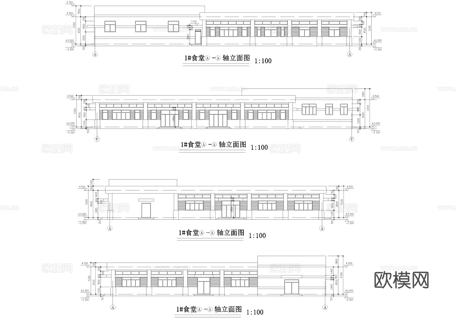 单层食堂建筑CAD施工图cad施工图