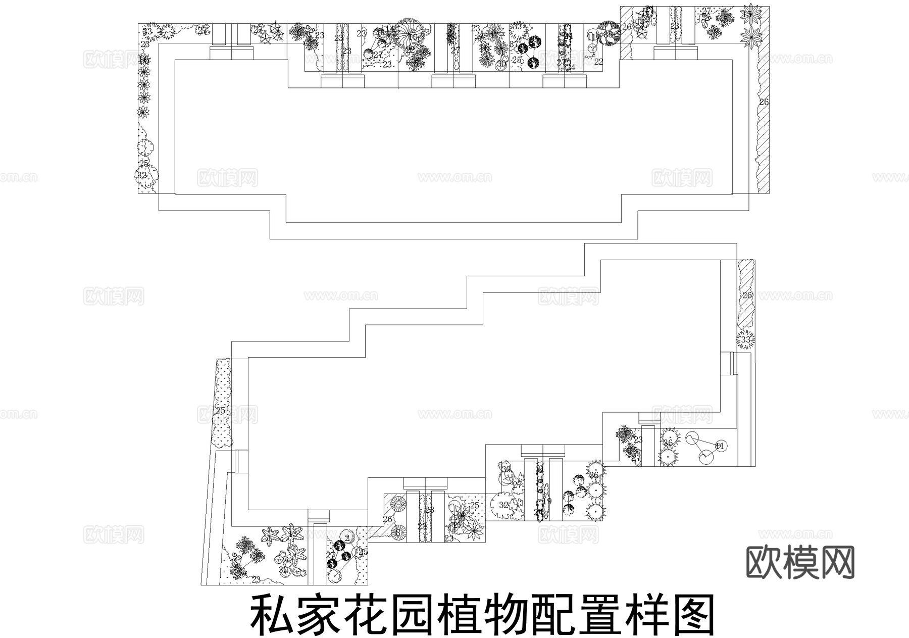 居住区景观 植物绿化平面图 私家花园庭院 植物配置图cad施工图