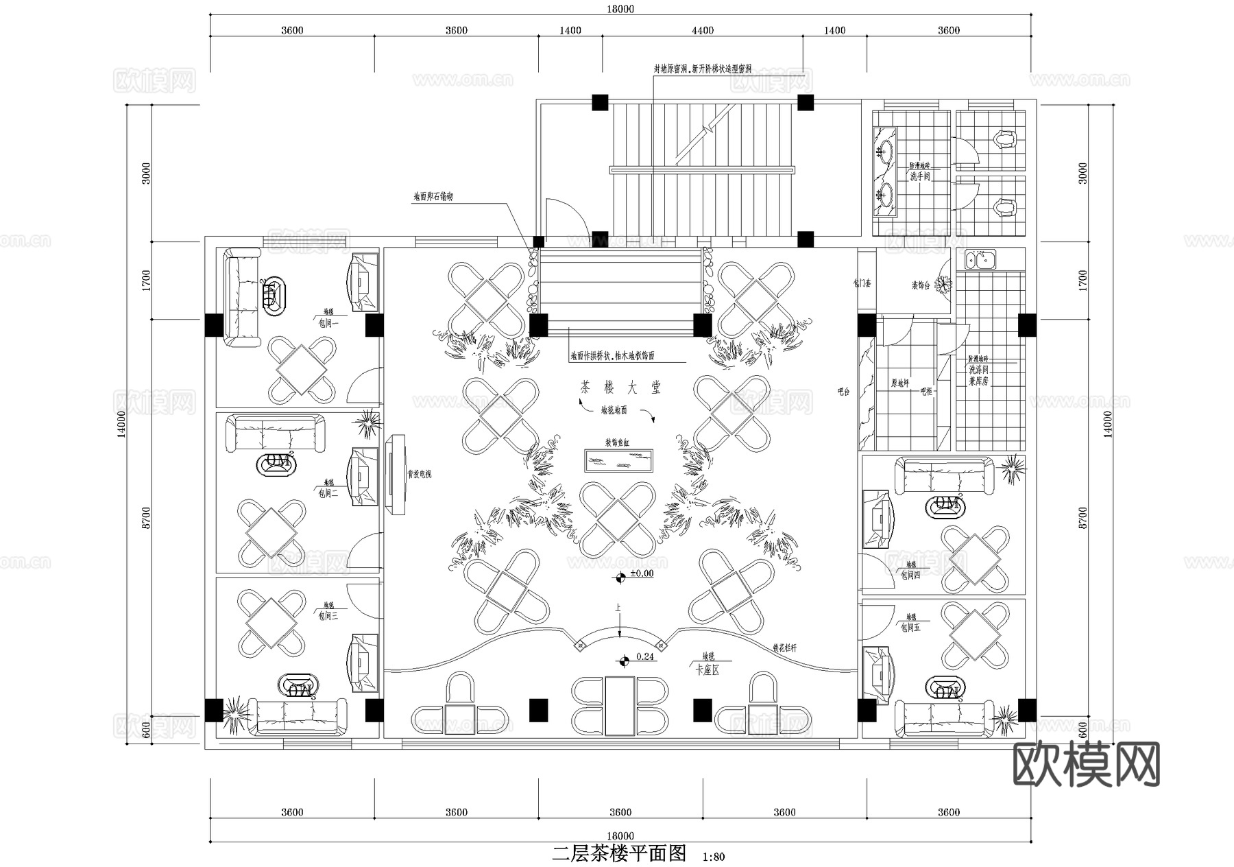 茶馆 三层茶室茶吧会所 茶楼cad施工图