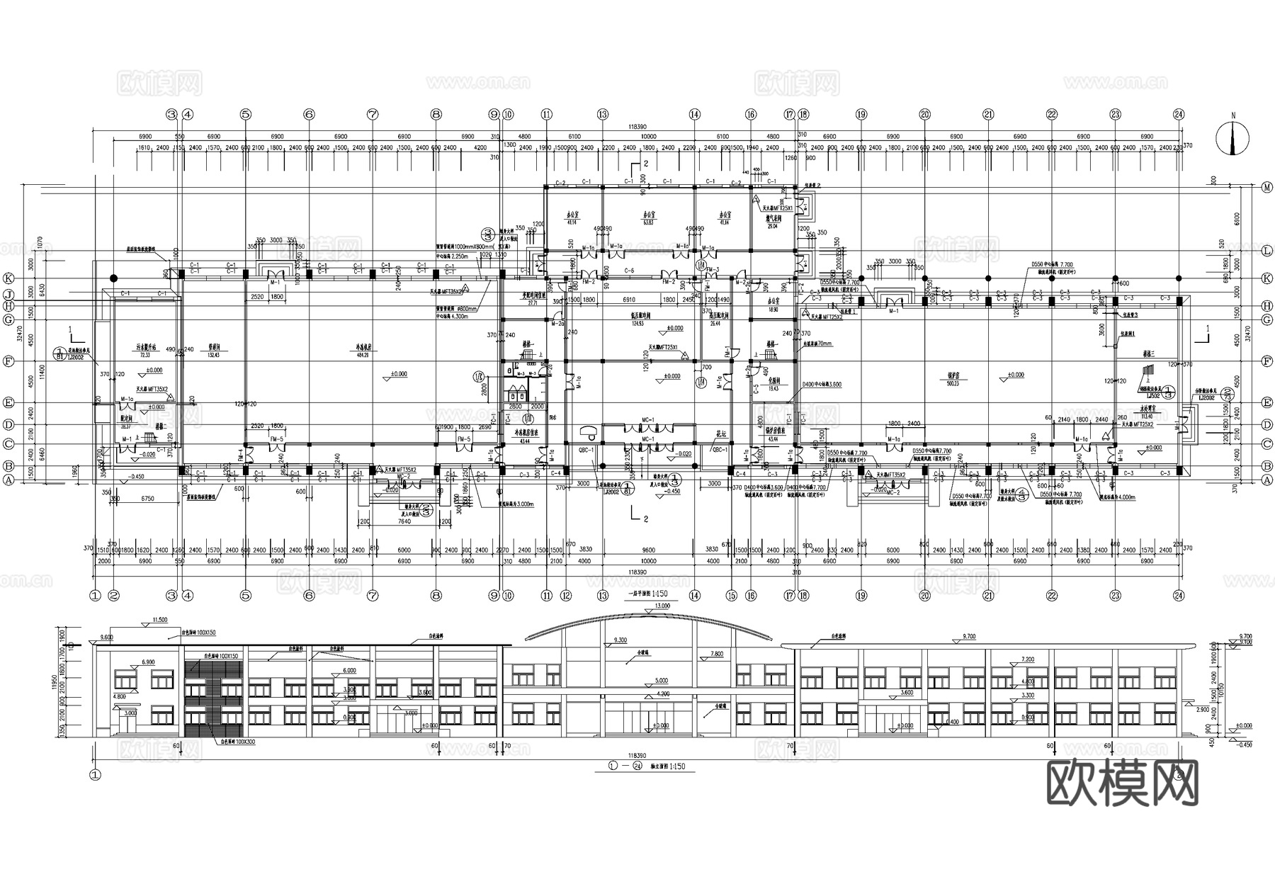 二层动力站车间厂房工业建筑CAD施工图cad施工图