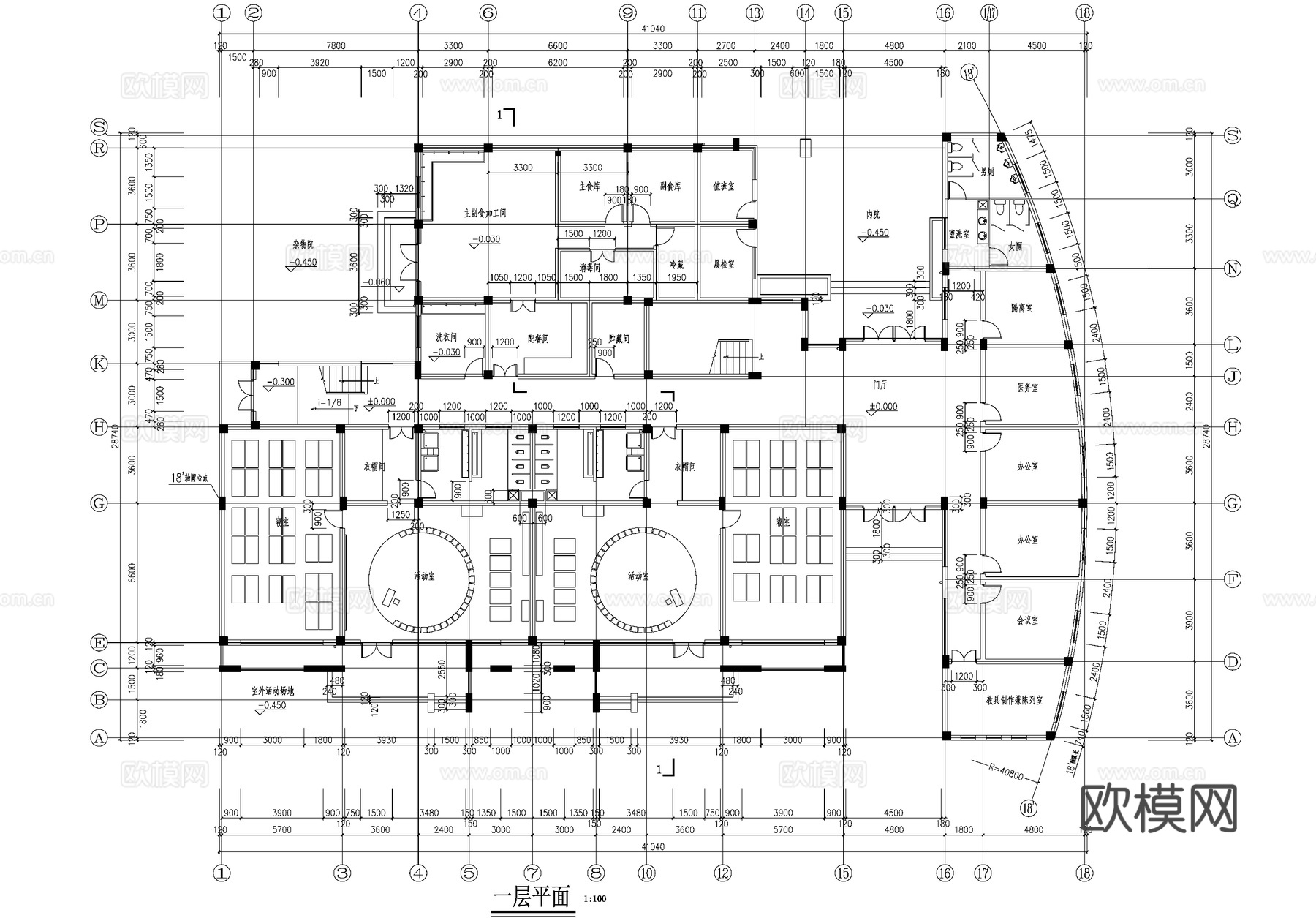 现代三层居住区幼儿园建筑CAD施工图cad施工图