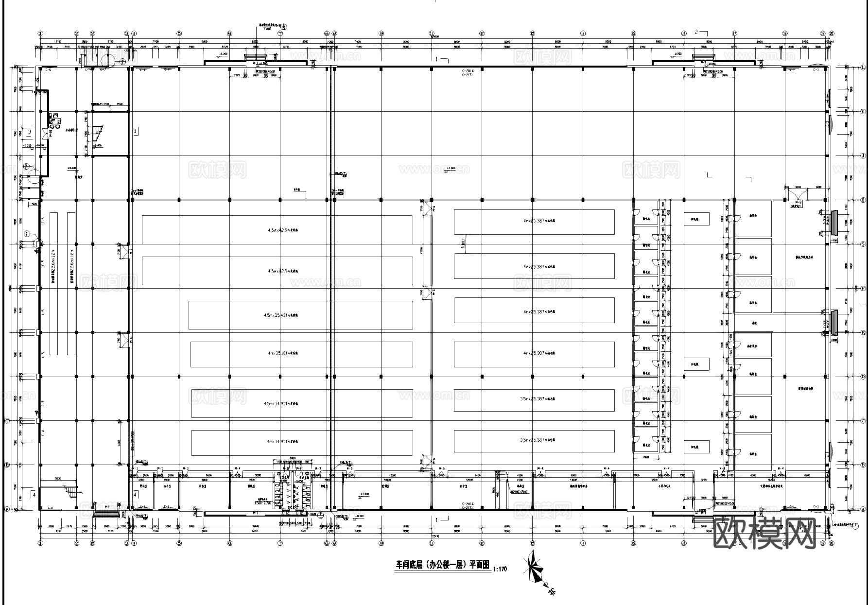 三层排架车间框架办公楼工业建筑CAD施工图cad施工图