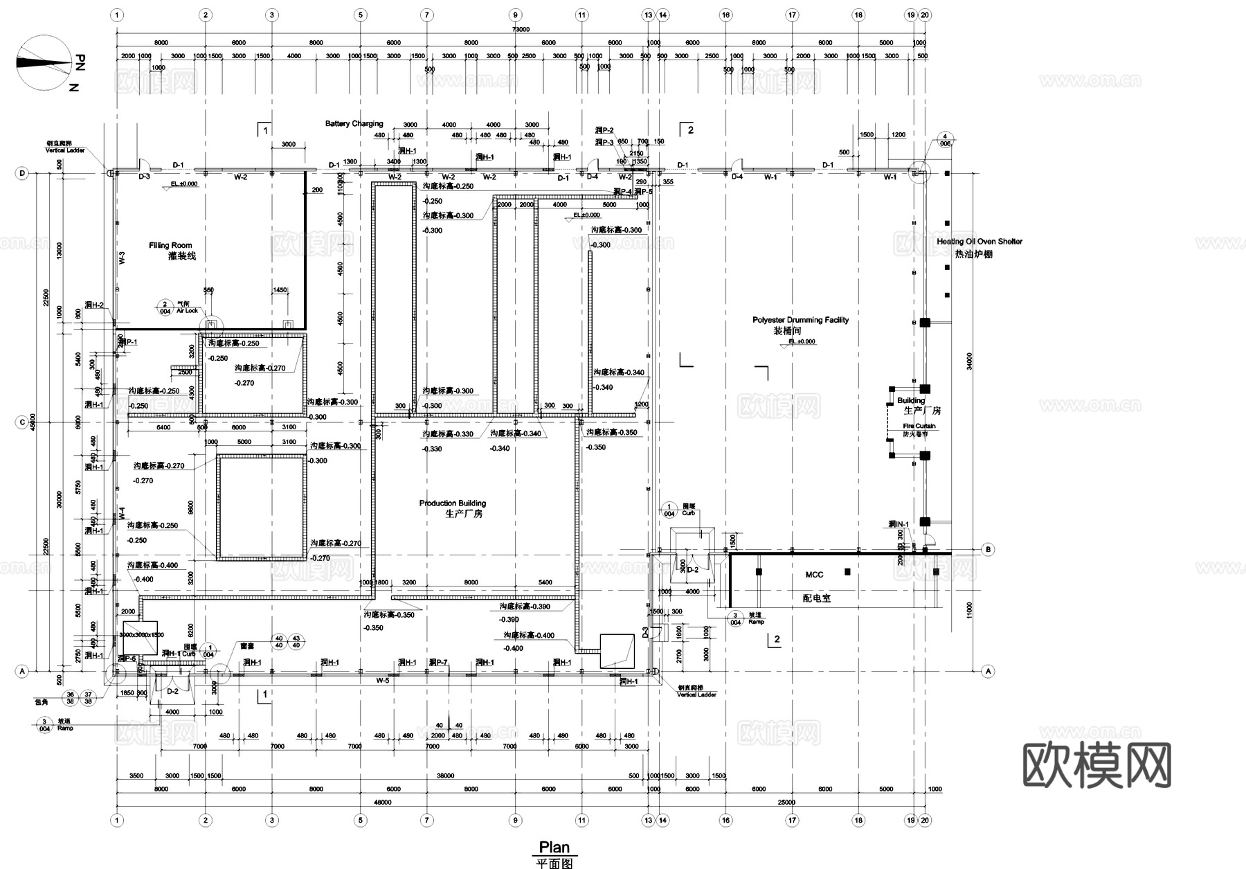 单层轻钢生产厂房装桶车间工业建筑CAD施工图集cad施工图