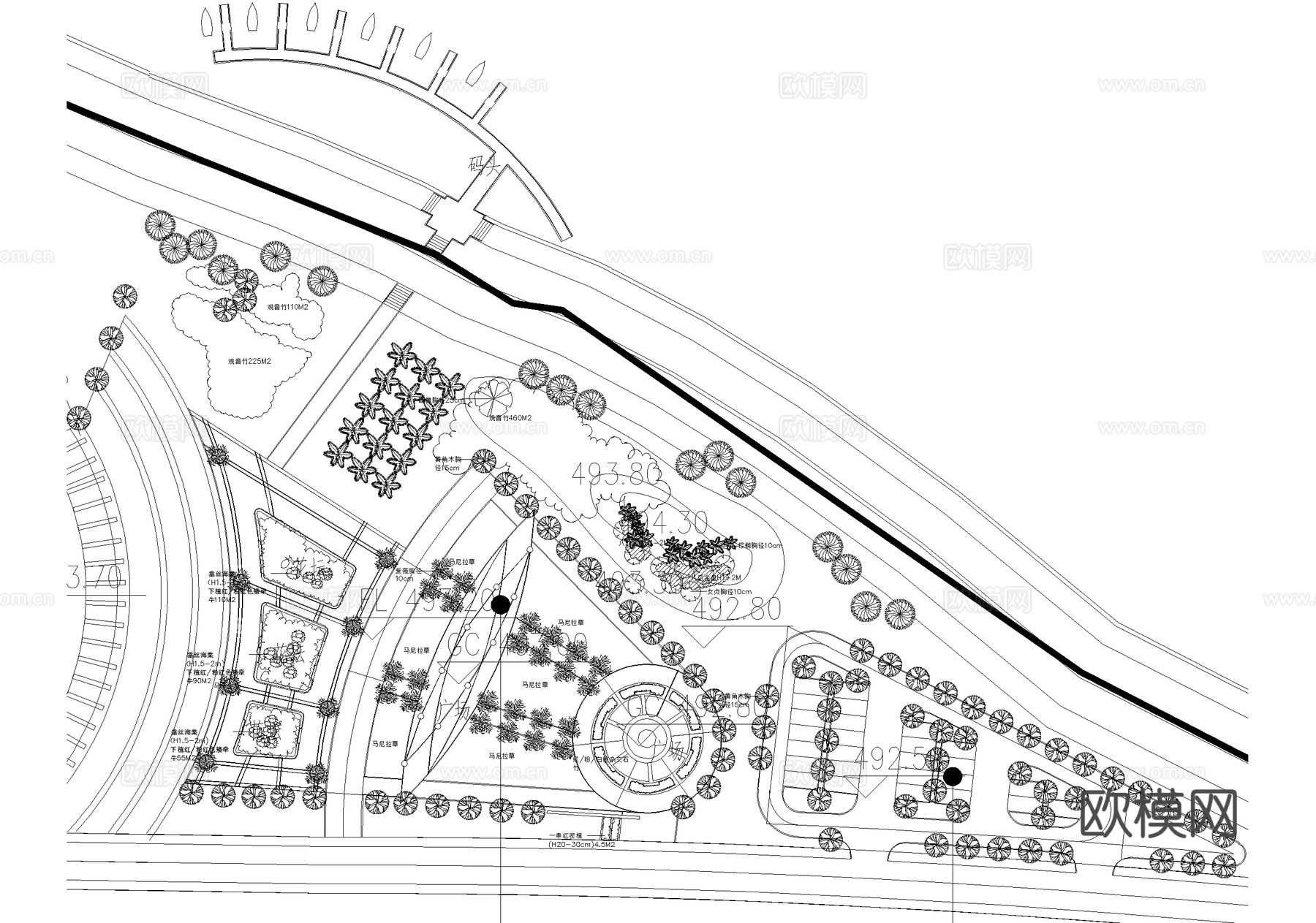 滨水公园 规划景观总平面图 植物种植绿化配置 河道码头广场cad施工图