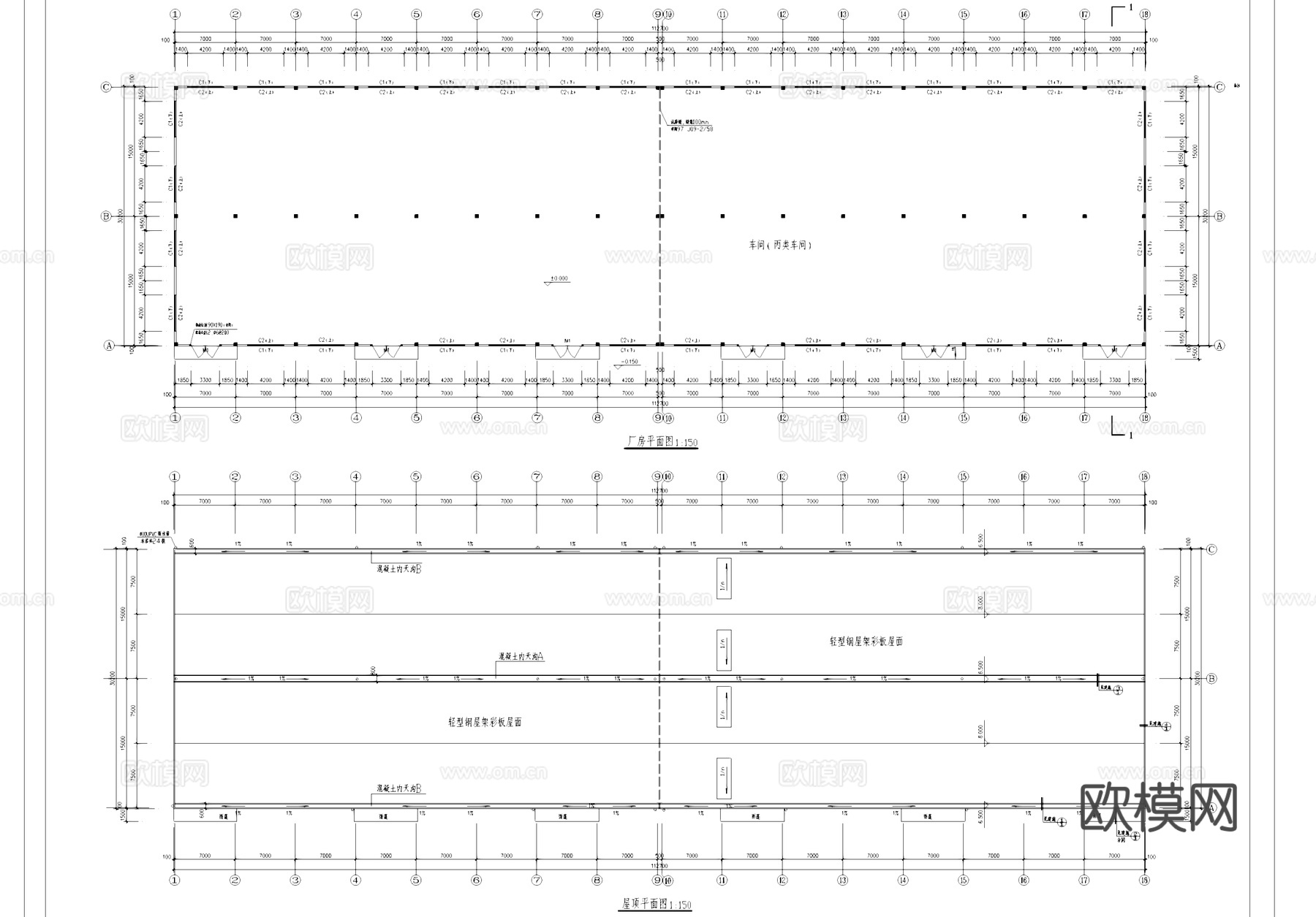 丙类车间厂房工业建筑CAD施工图cad施工图