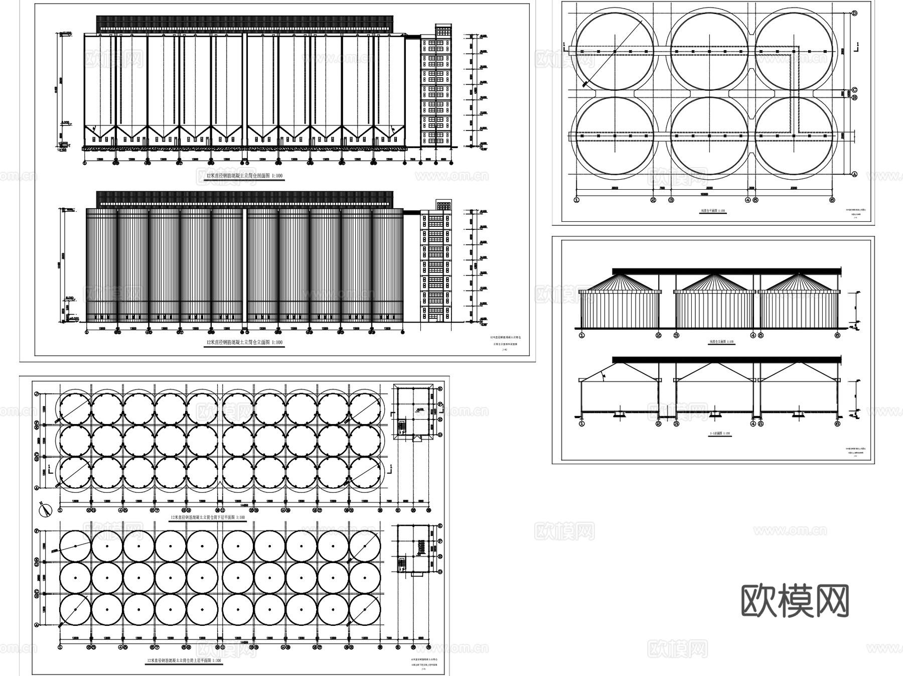 钢筋混凝土粮食筒仓立筒仓工业建筑CAD施工图cad施工图