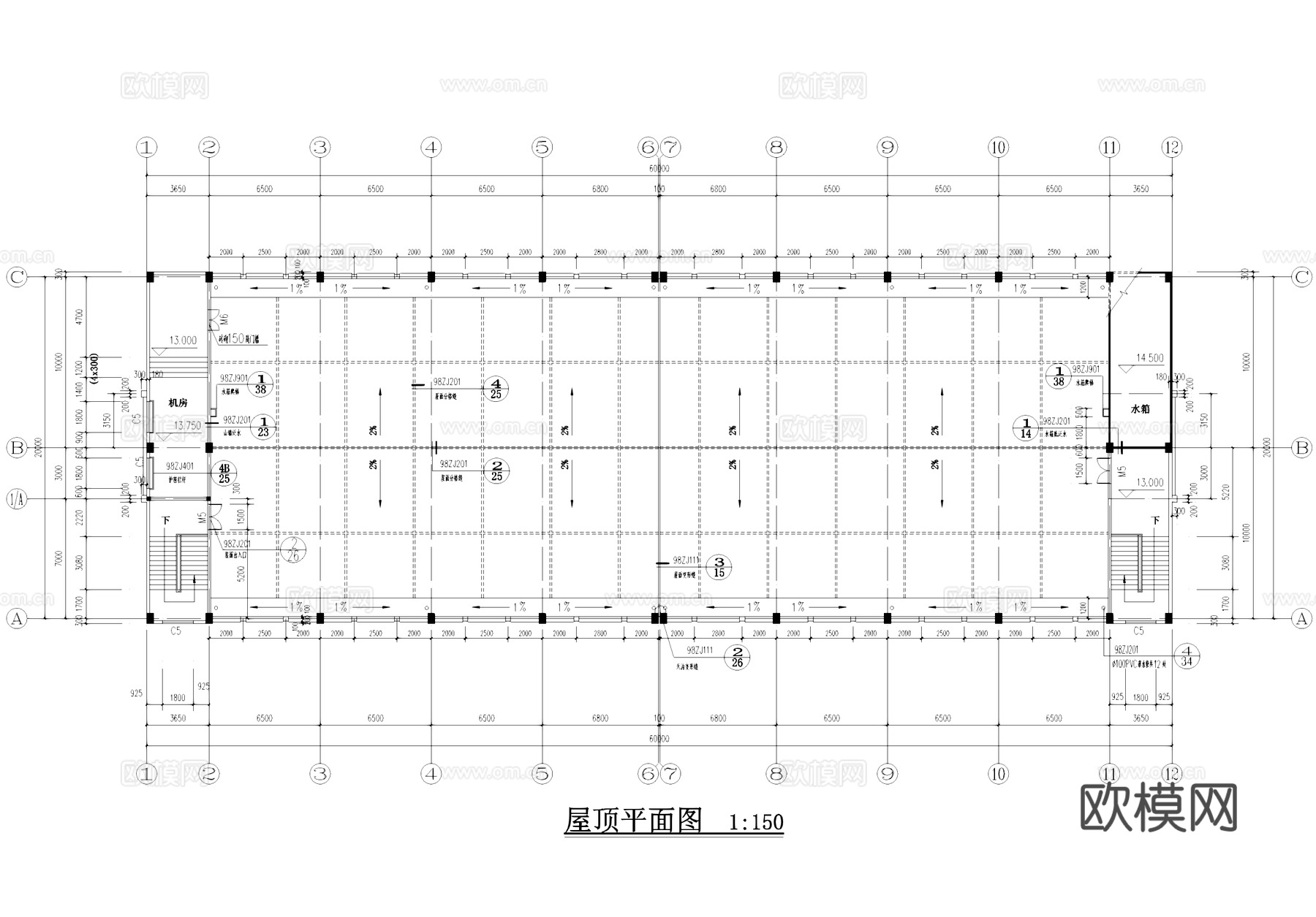 三层车间厂房工业建筑CAD施工图cad施工图