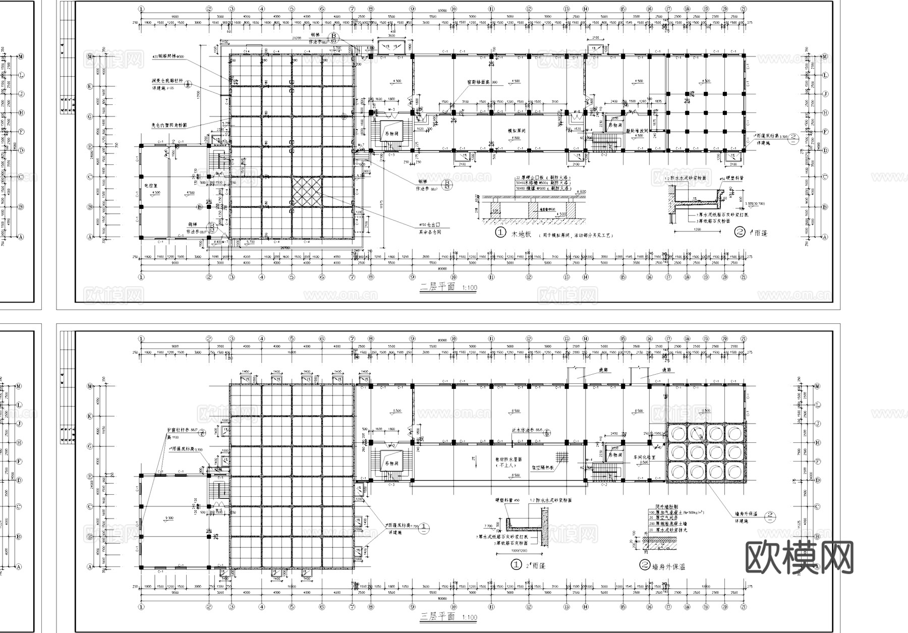 七层面粉加工厂厂房仓库工业建筑CAD施工图cad施工图