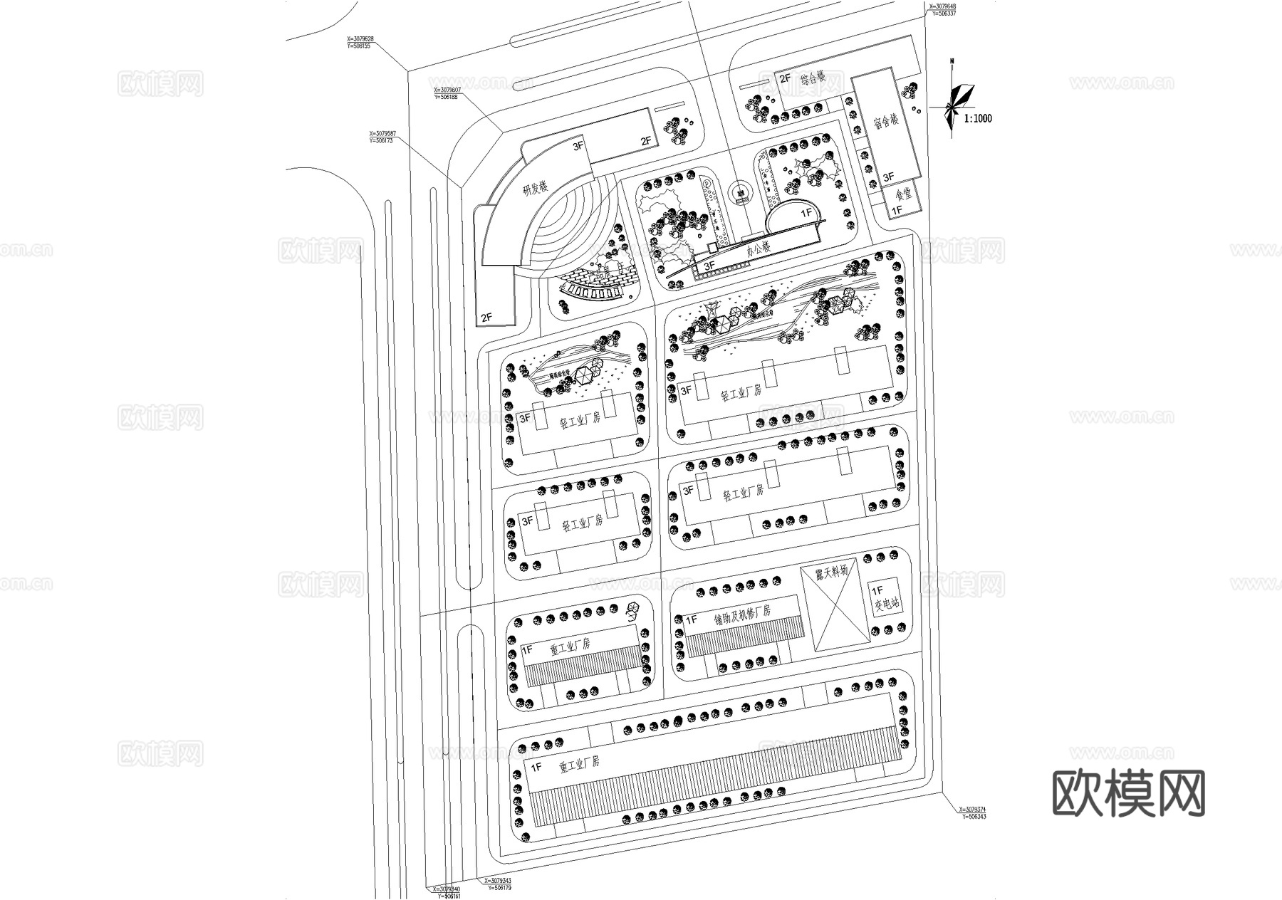 厂房工业园区产业园景观规划平面图cad施工图