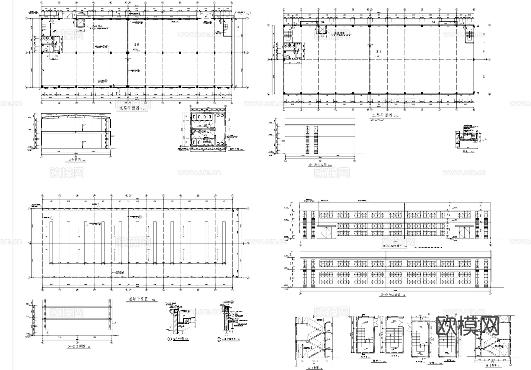 二层车间厂房工业建筑CAD施工图cad施工图