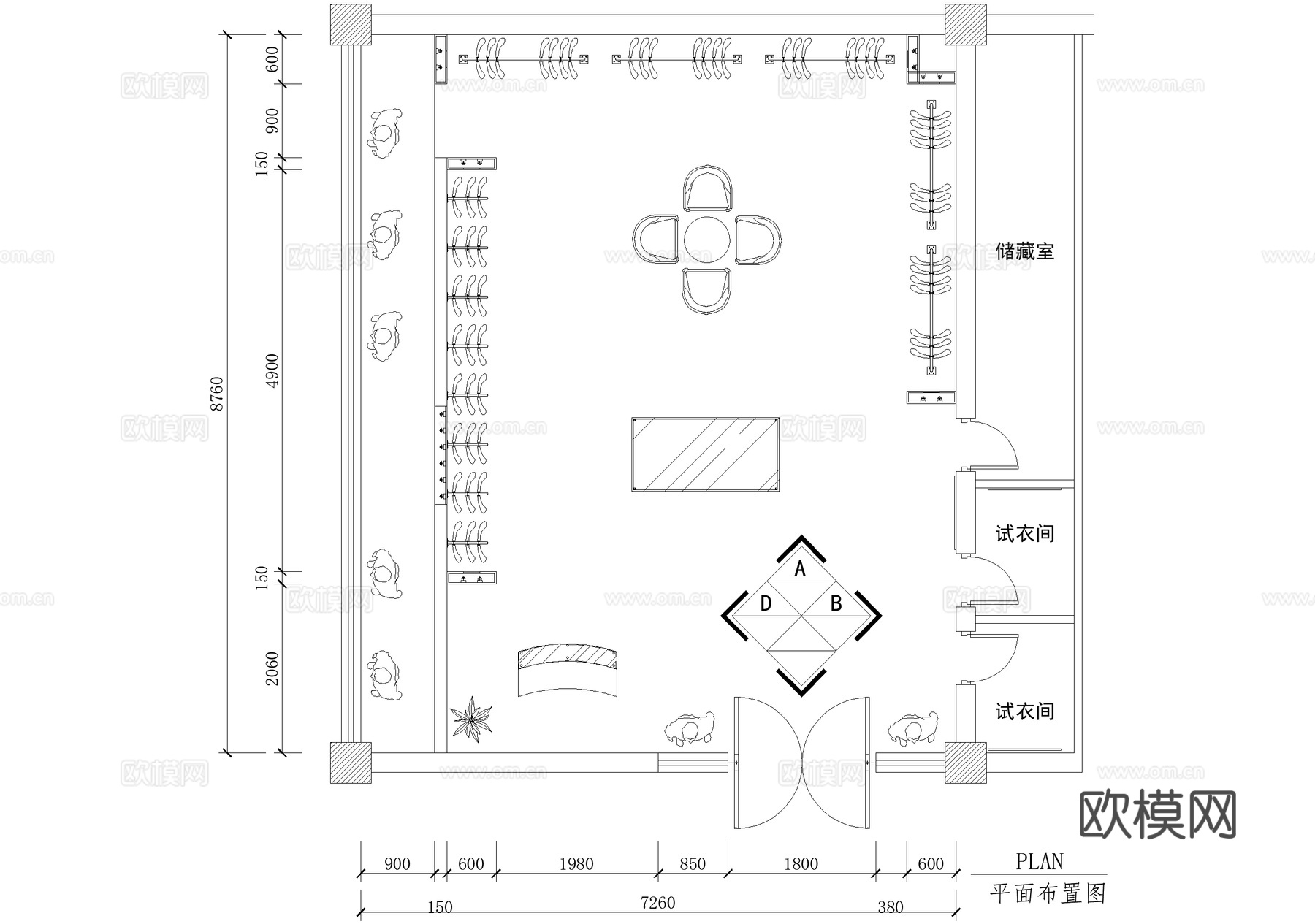 服装店 服饰店 专卖店cad施工图