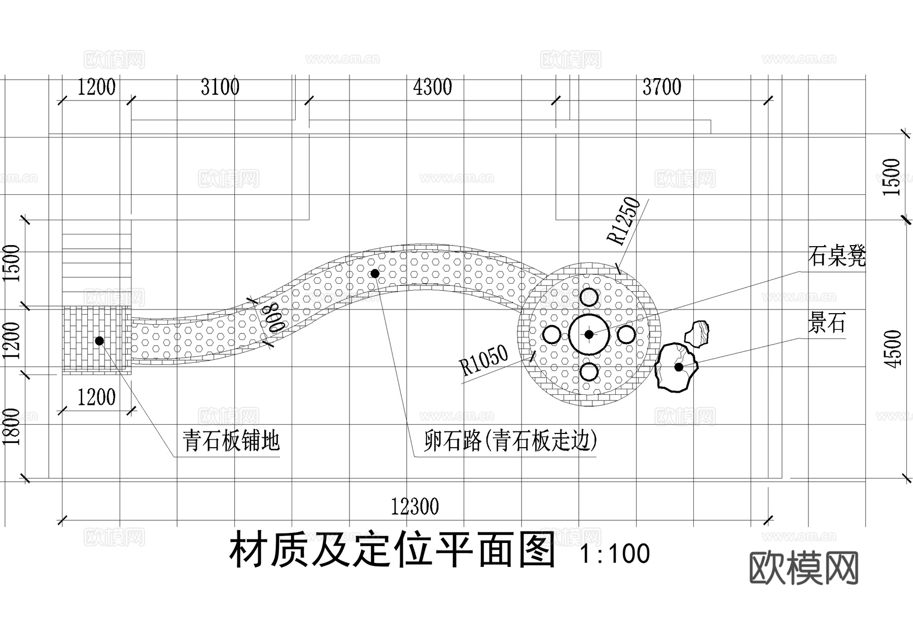 私家花园庭院 平面图 植物种植绿化 材质定位图cad施工图