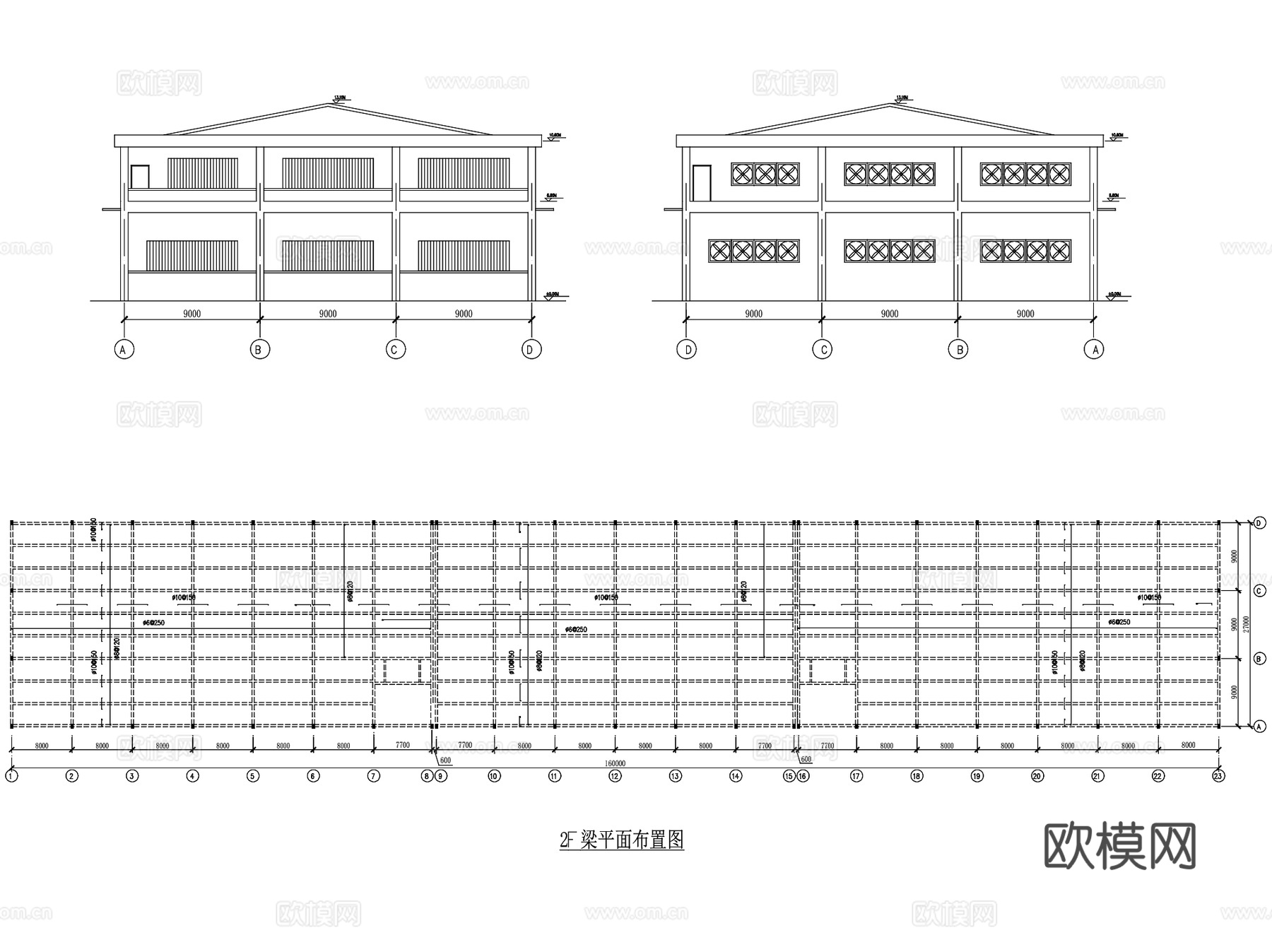 二层工业厂房建筑结构CAD施工图cad施工图