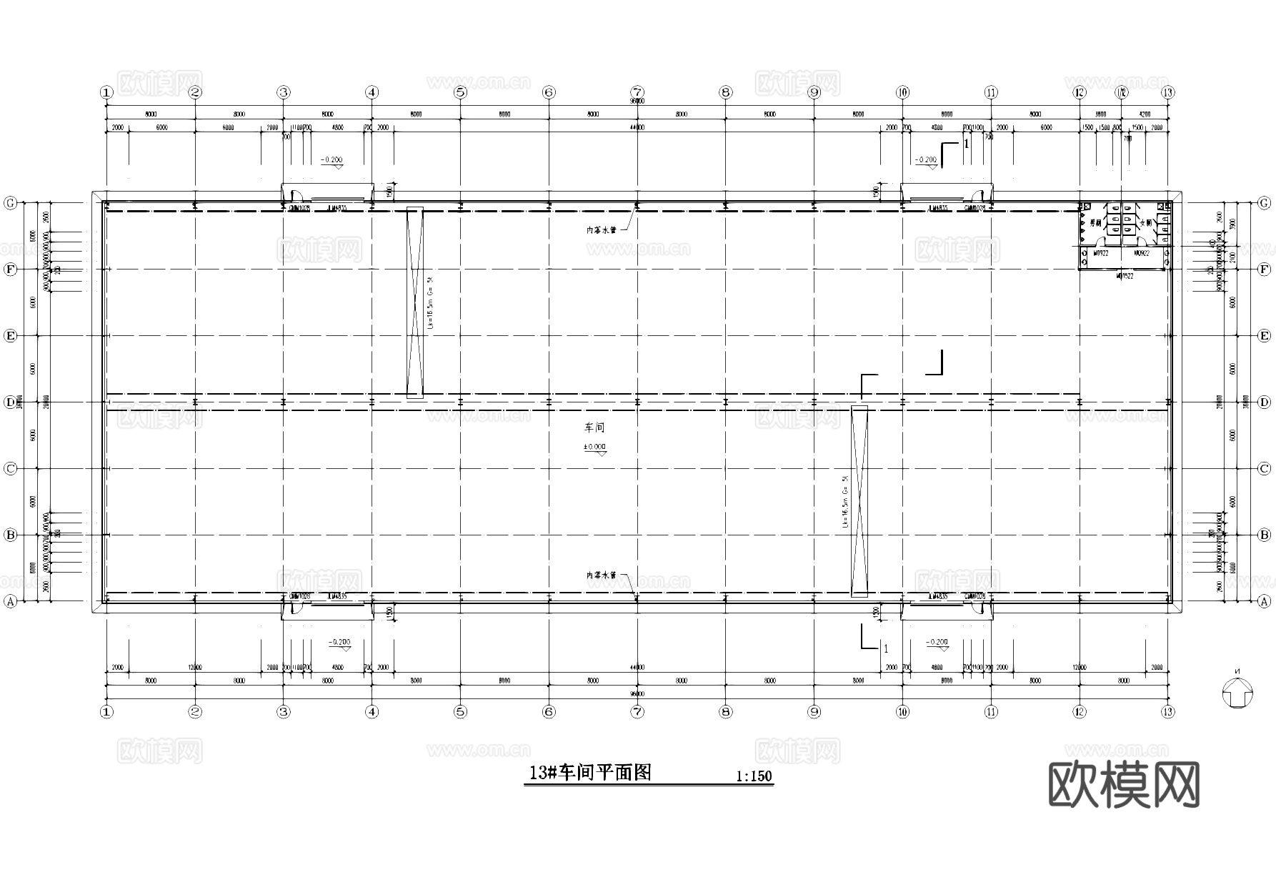 单层车间工业建筑CAD施工图cad施工图