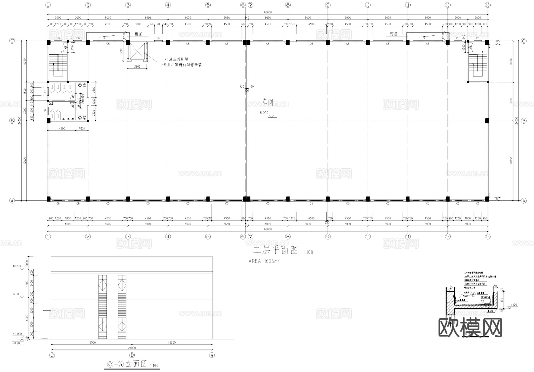 二层车间厂房工业建筑CAD施工图cad施工图