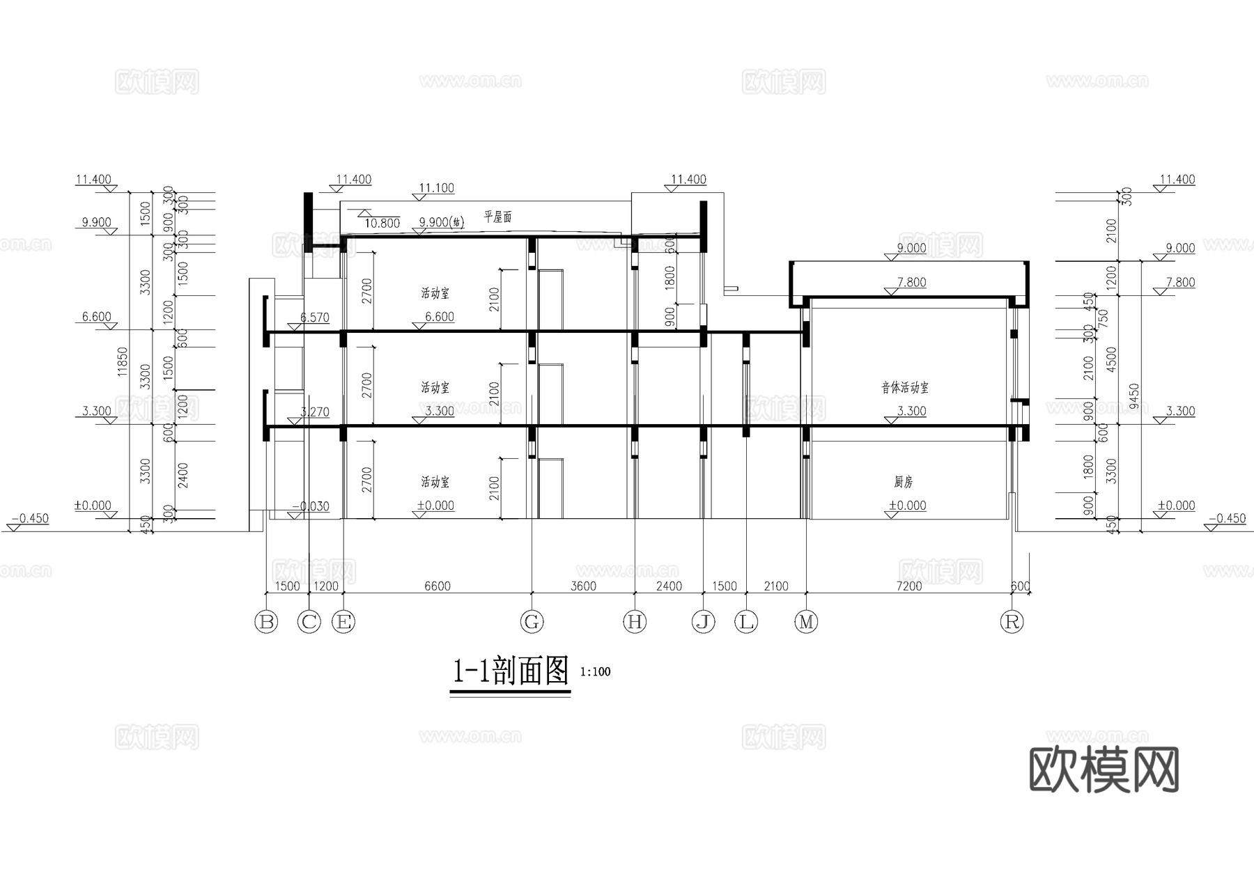 现代三层居住区幼儿园建筑CAD施工图cad施工图