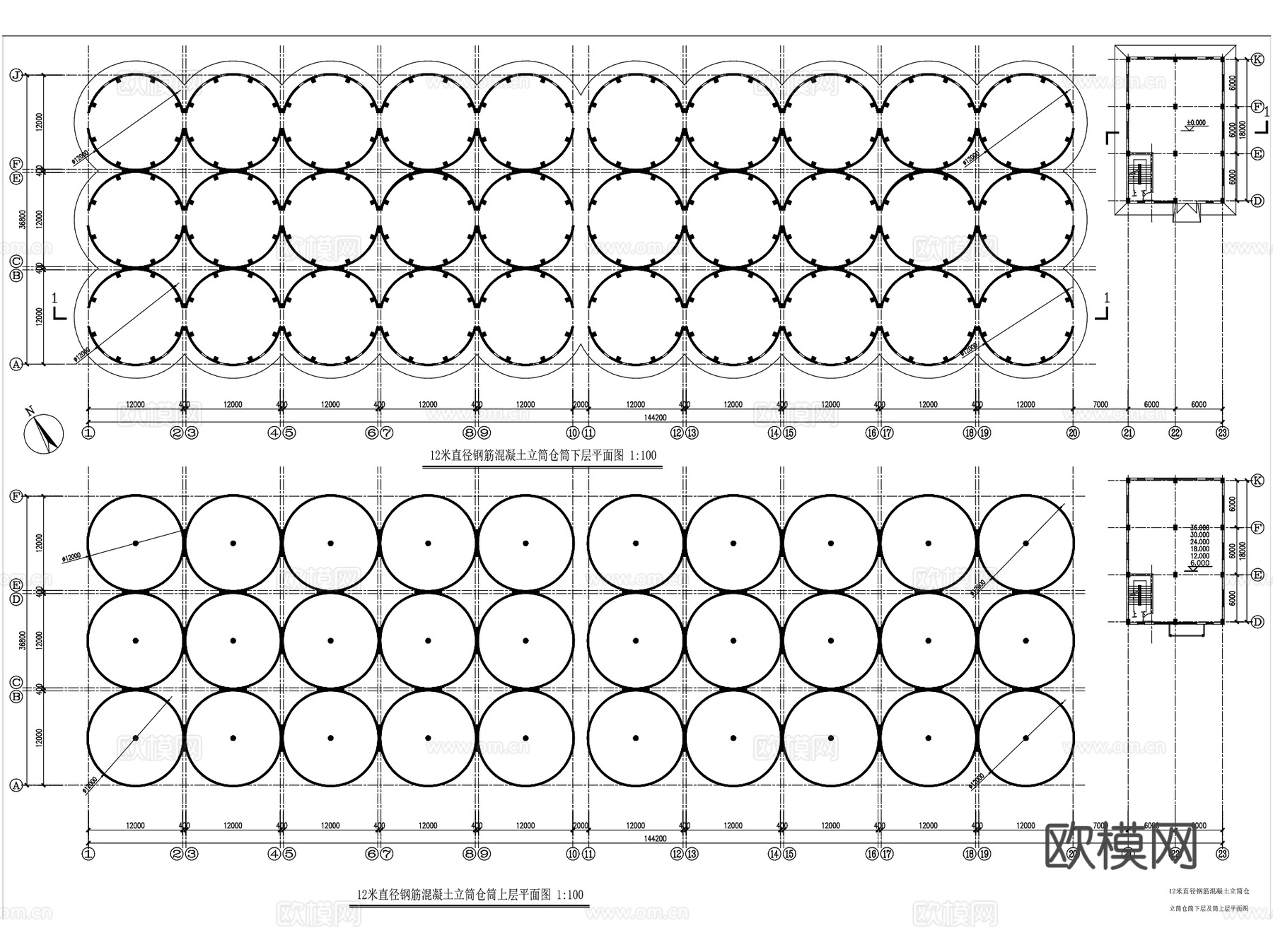 钢筋混凝土粮食筒仓立筒仓工业建筑CAD施工图cad施工图