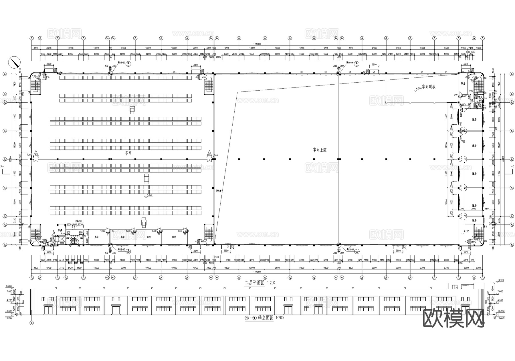 二层车间厂房工业建筑cad施工图