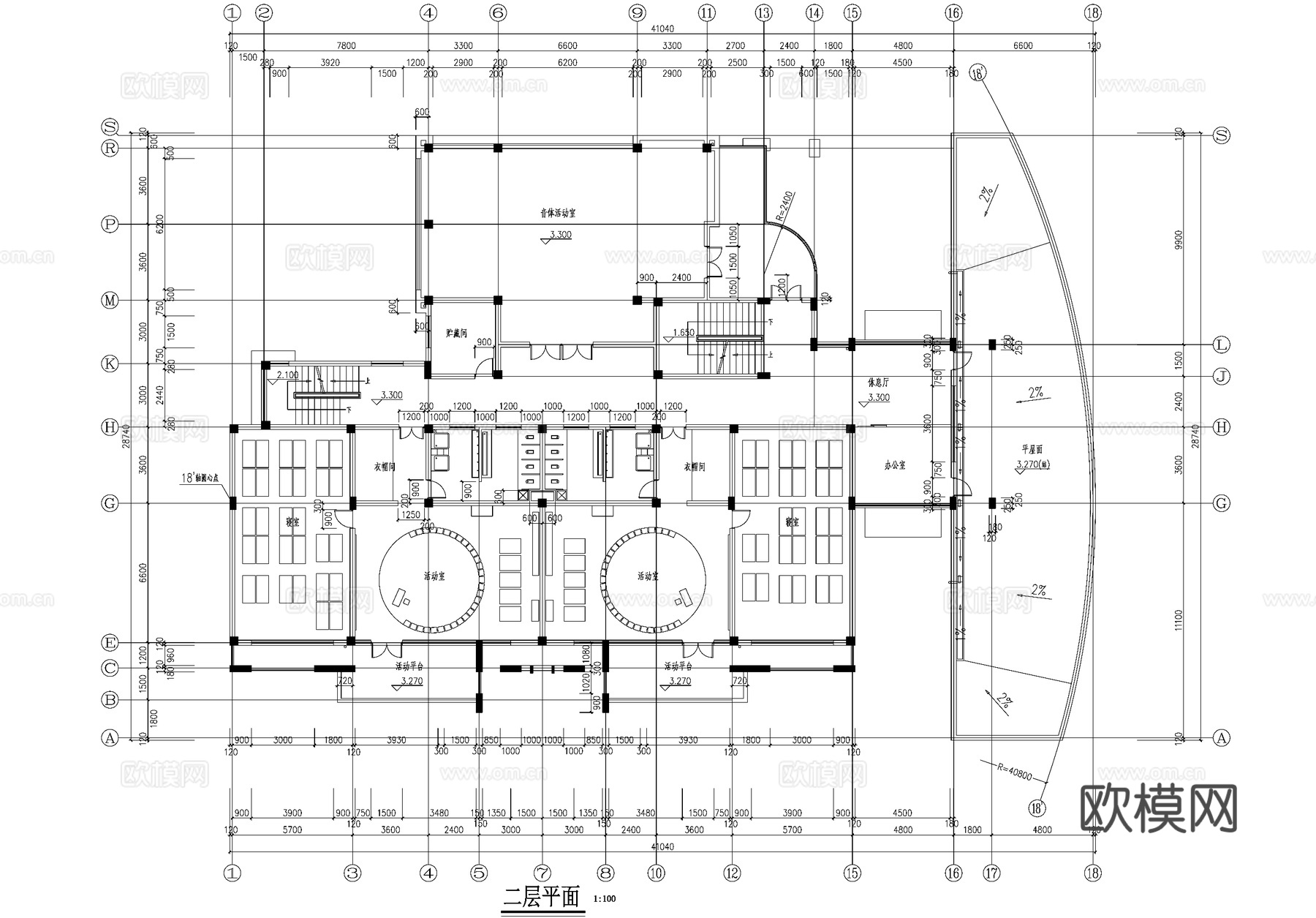 现代三层居住区幼儿园建筑CAD施工图cad施工图