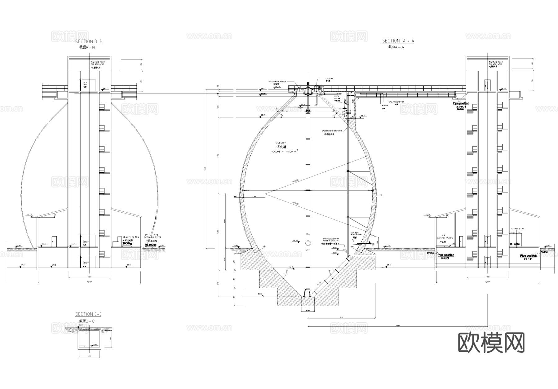 污水处理厂蛋形消化池及配套工业建筑CAD施工图cad施工图