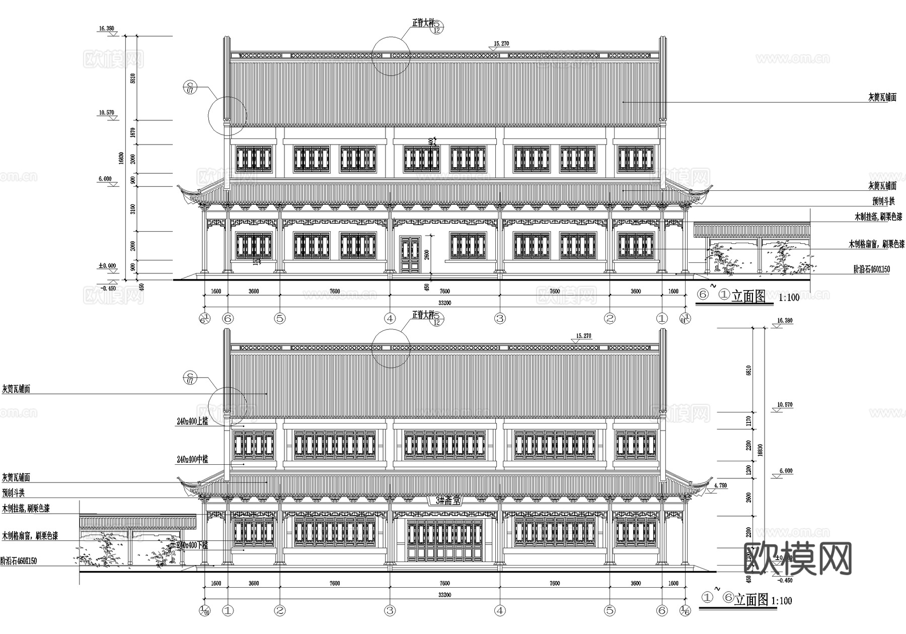 中式寺庙 二层斋堂餐厅食堂cad施工图