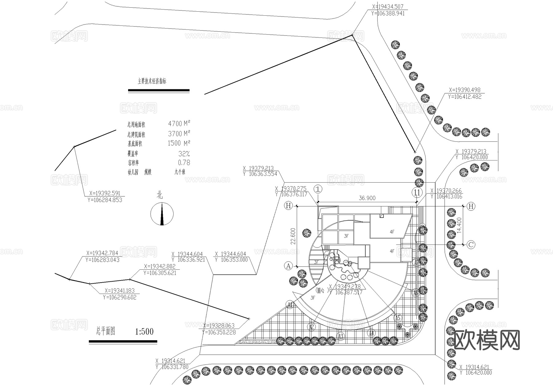 幼儿园建筑 四层托儿所cad施工图