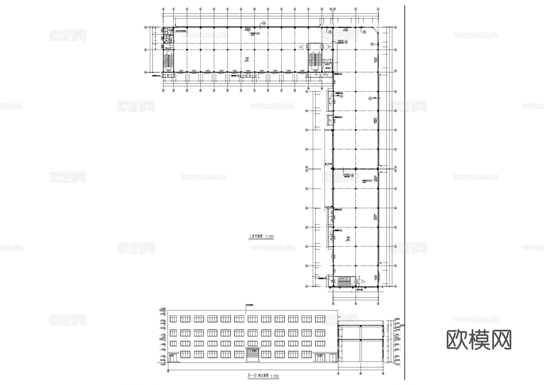 模具塑料厂三层厂房车间工业建筑CAD施工图cad施工图