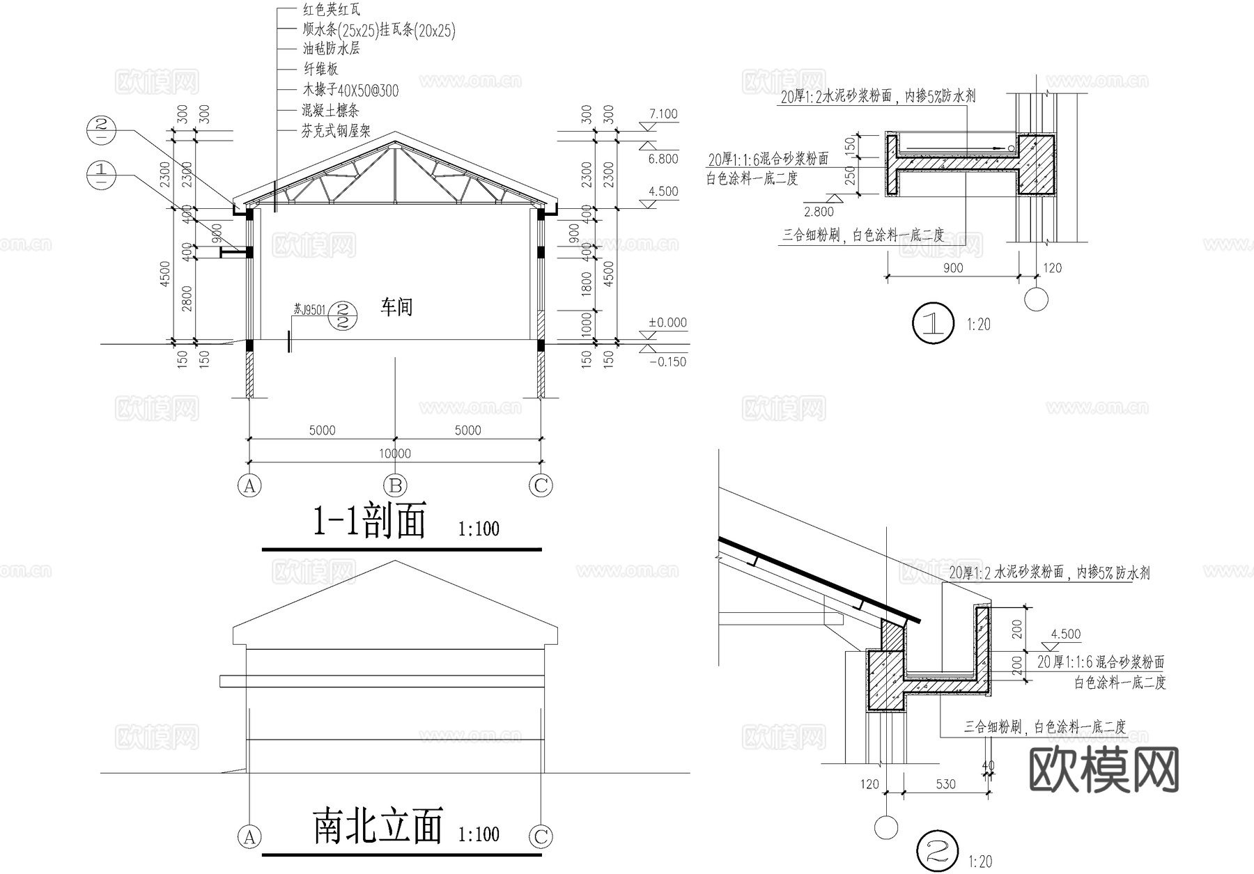 单层车间厂房工业建筑CAD施工图cad施工图