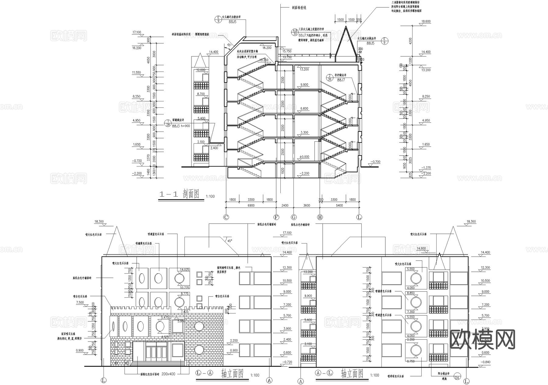 幼儿园建筑 四层托儿所带地下室cad施工图