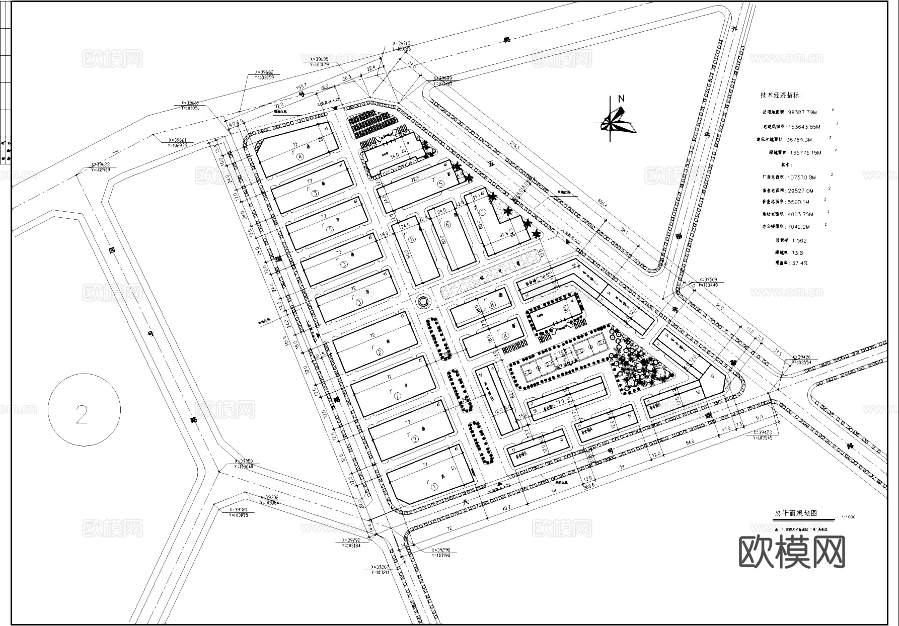 工业城工业园区建筑规划CAD平面施工图cad施工图