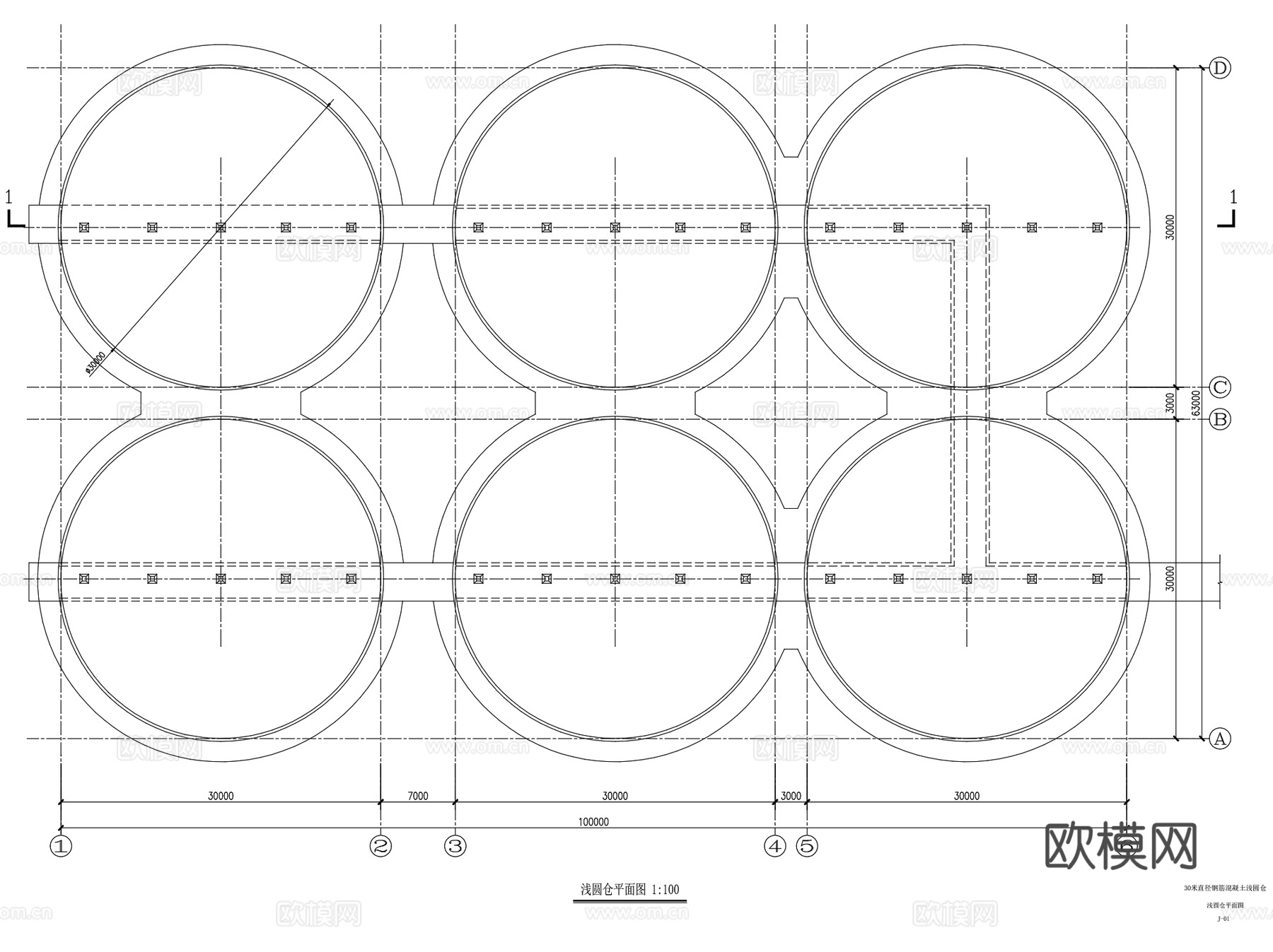 钢筋混凝土粮食筒仓立筒仓工业建筑CAD施工图cad施工图