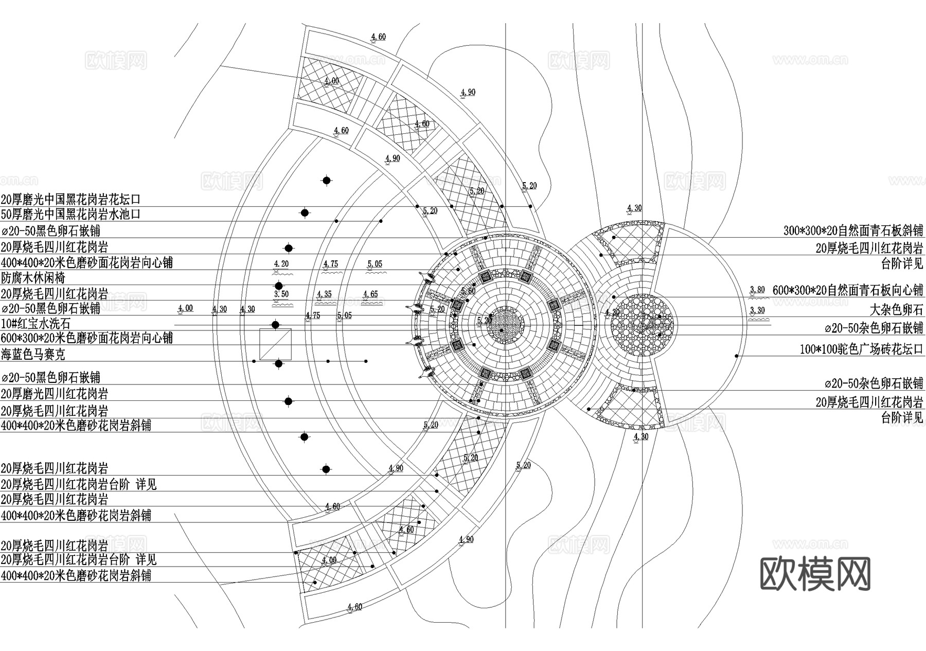 小广场 景观铺装平面图cad施工图