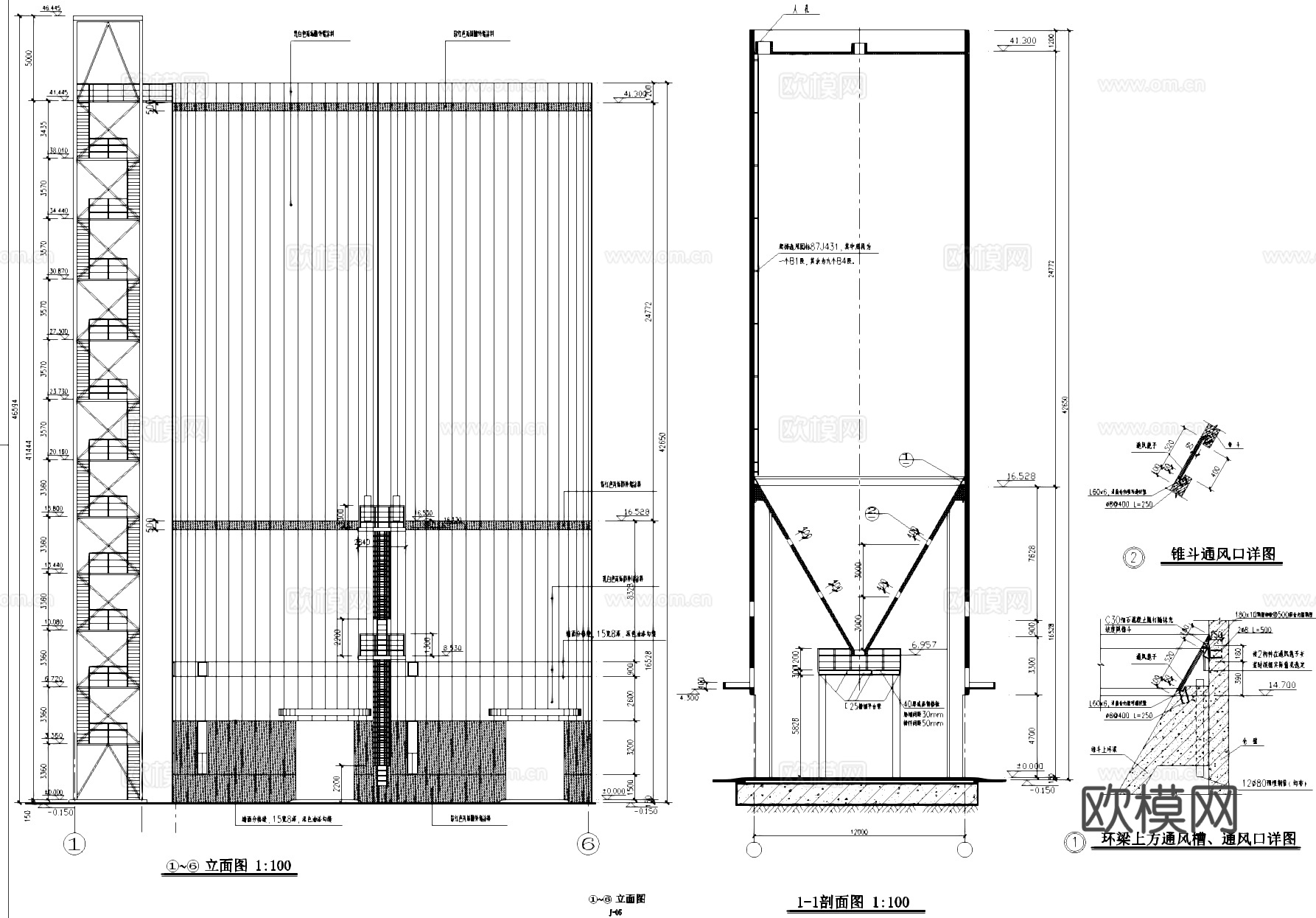 粉煤灰工厂立筒灰仓工业建筑CAD施工图cad施工图